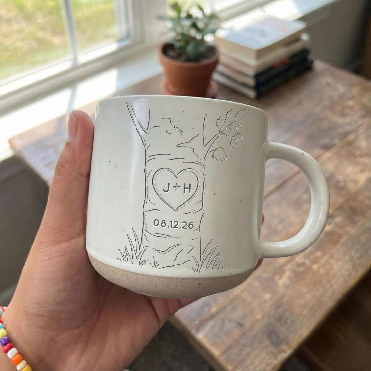 Carved in Love - Personalized Pottery Mug - Anniversary, Engagement Gift For Couple