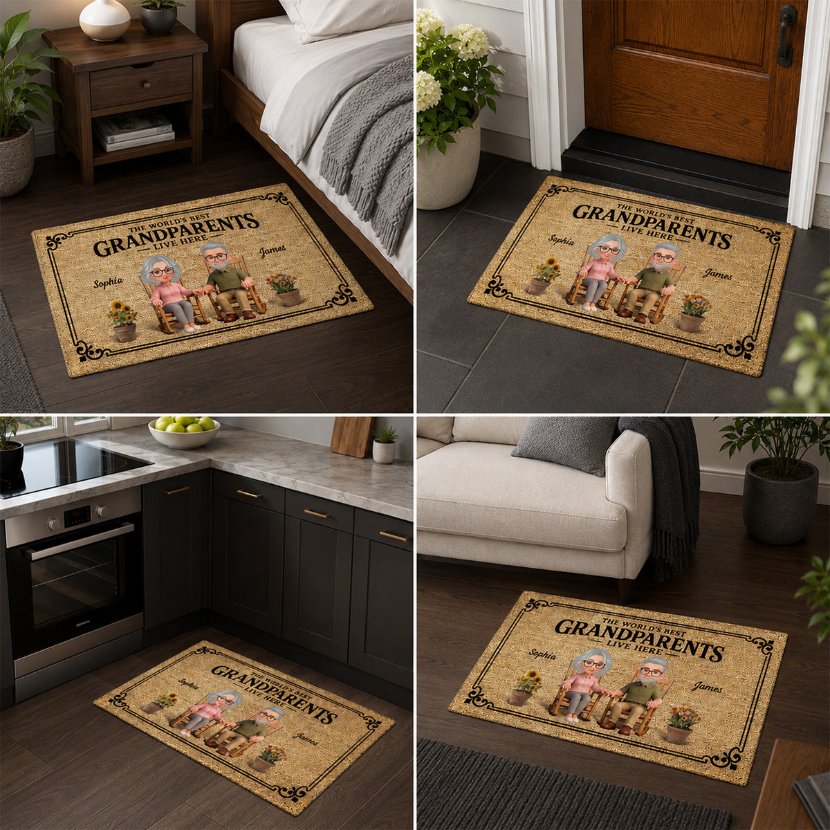 World's Best Grandparents Live Here - Personalized Doormat - Home Decor Gift, Grandkids Welcome Decorations