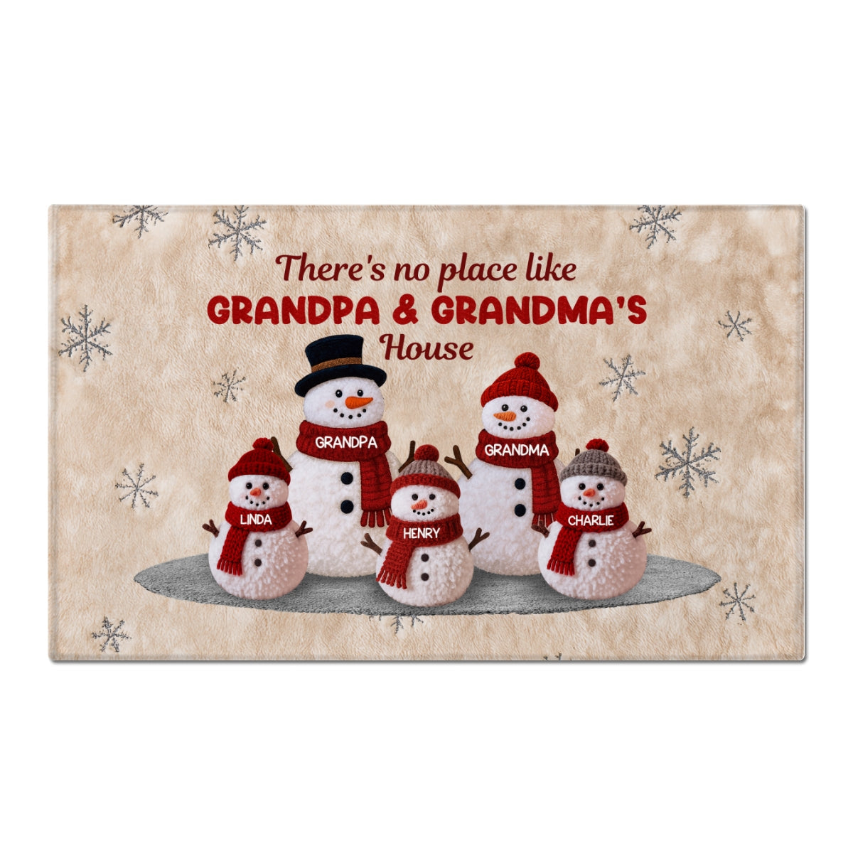 3D Effect Fleece Texture Christmas Grandma Grandkids Snowman Together - Personalized Doormat