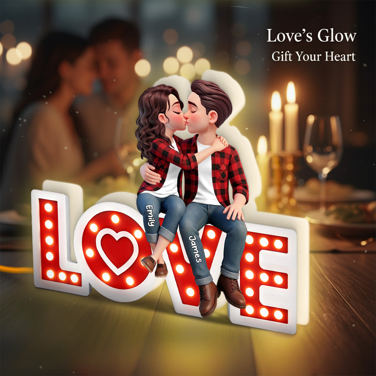 Eternal LOVE Couple Sitting Kissing - Personalized Light Box - Valentine's Day Gift For Couple, For Him, For Her