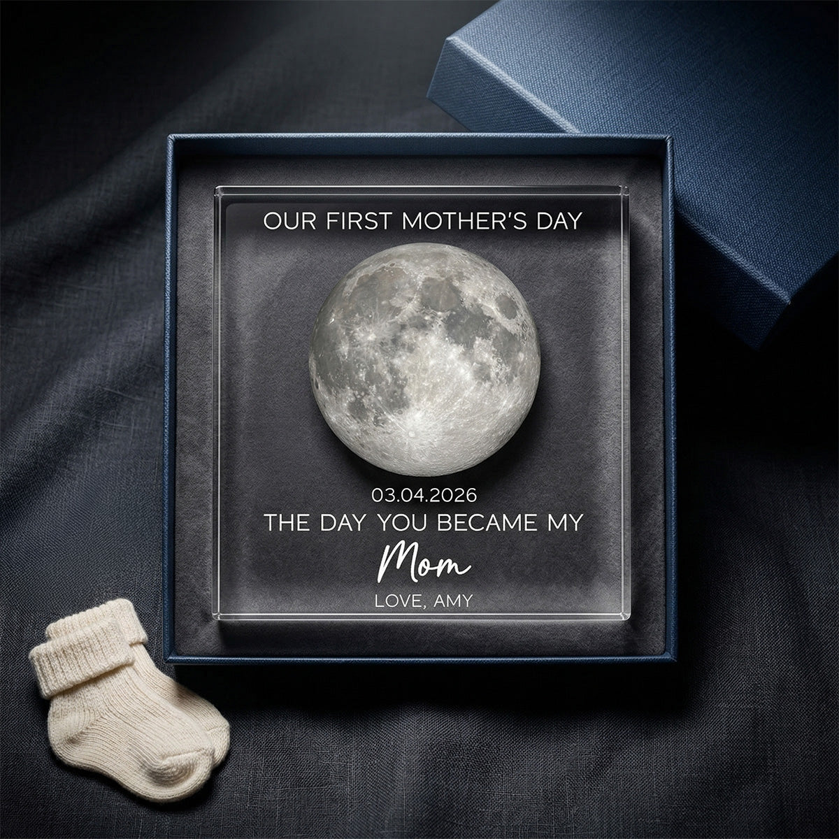 The Day You Became My Mom Custom Moon Phase First Mother's Day - Personalized Acrylic Block Plaque - First Mother's Day Gift For New Mom
