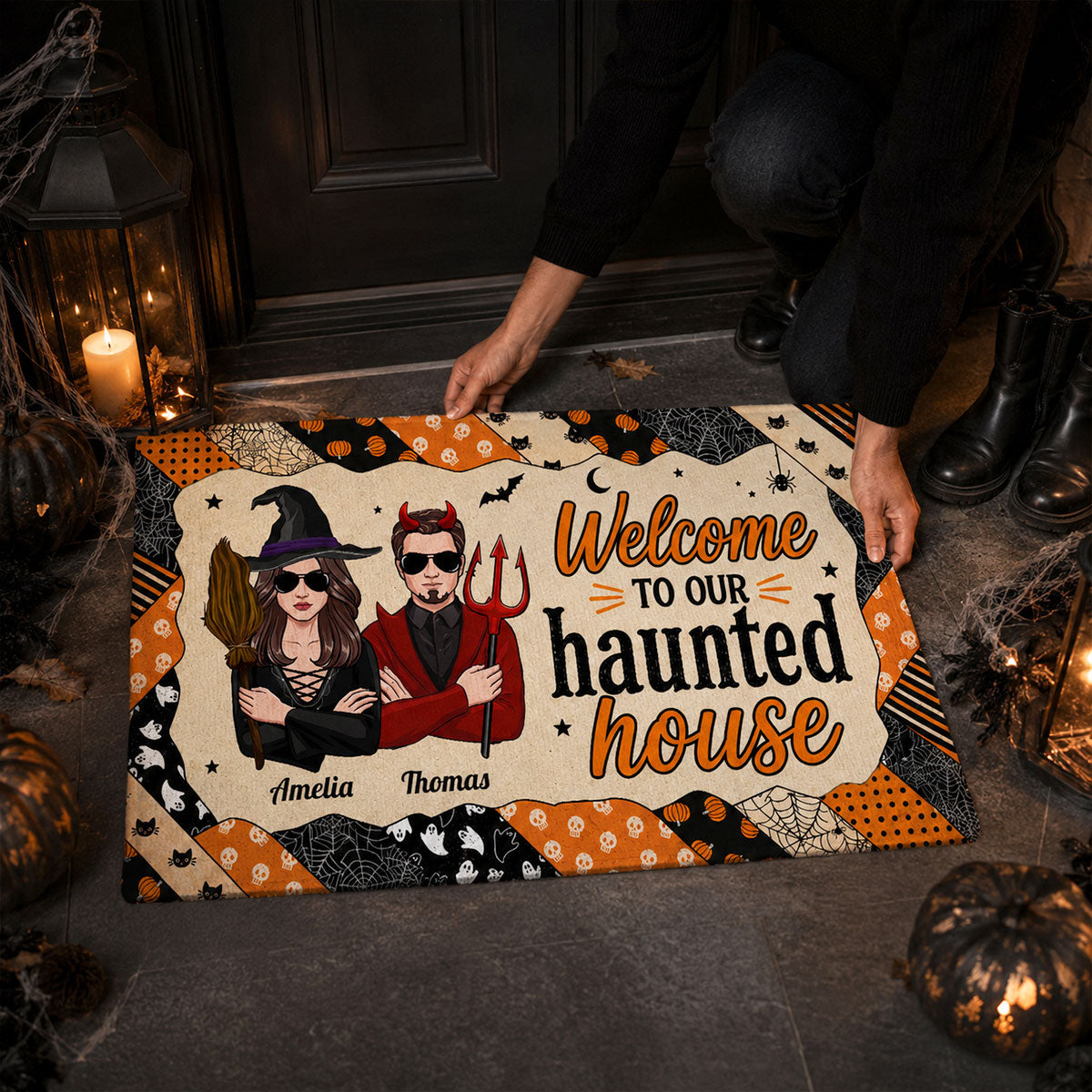 Welcome to Our Haunted House - Personalized Doormat - Halloween Decor for Couples