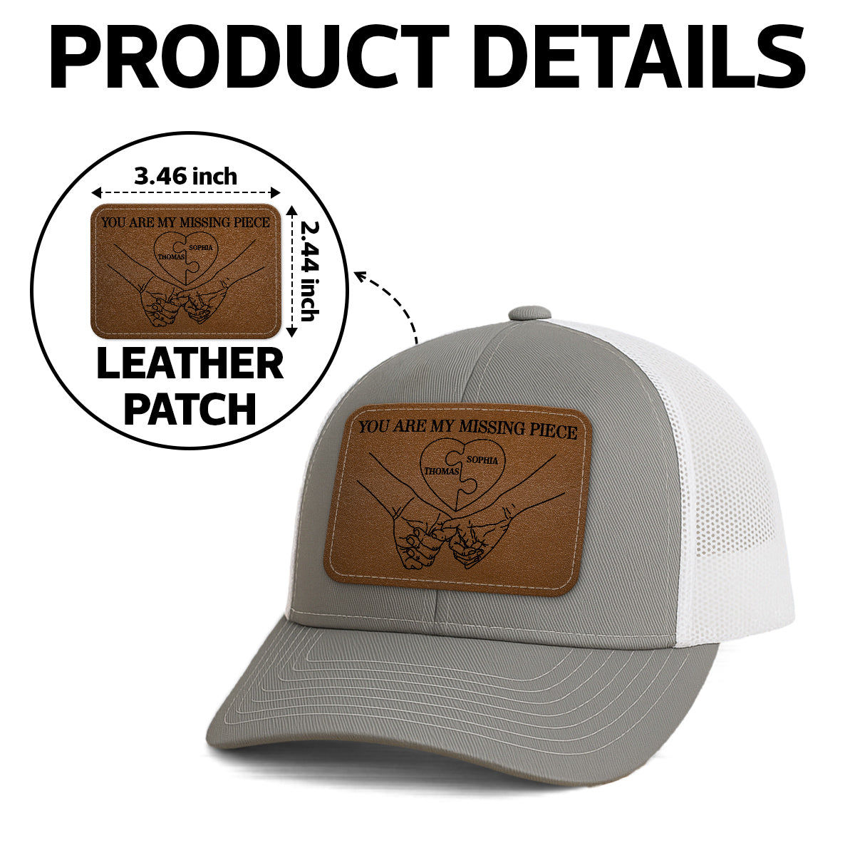Couple Eternal Love You Are My Missing Piece - Personalized Leather Patch Hat - Valentine's Day Gift For Couple, For Him, Her
