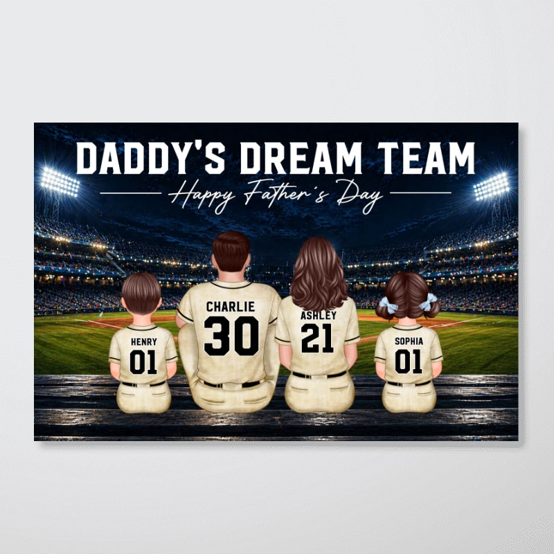 Baseball Friday Night Stadium Lights Daddy's Dream Team - Personalized Poster - Father's Day Gift For Baseball Dad, Husband