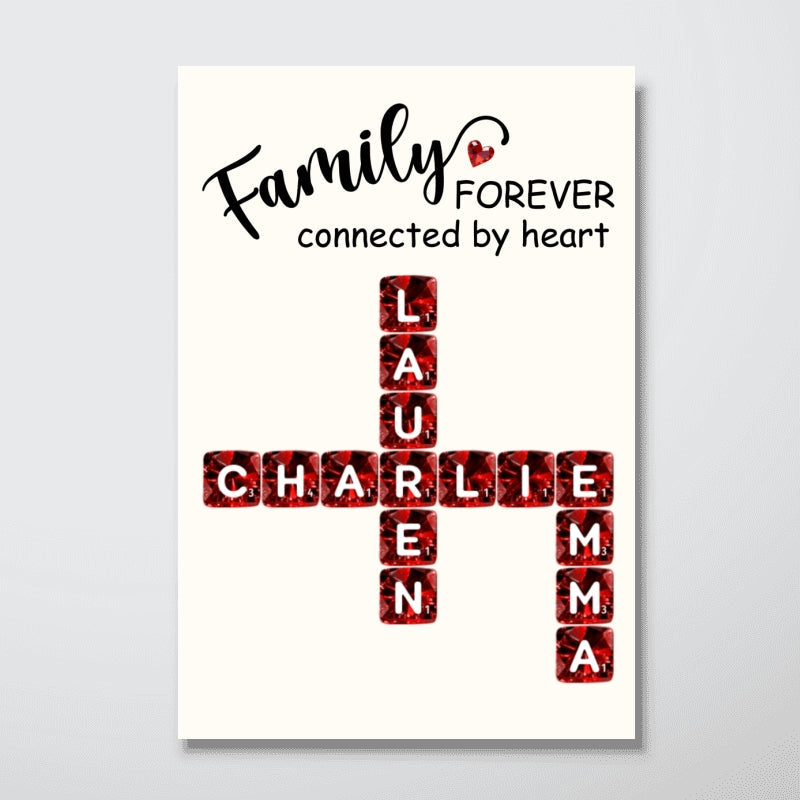 Family Forever Connected by Heart 3D Crystal Crossword - Personalized Poster - Sentimental Gift for for Loved Ones
