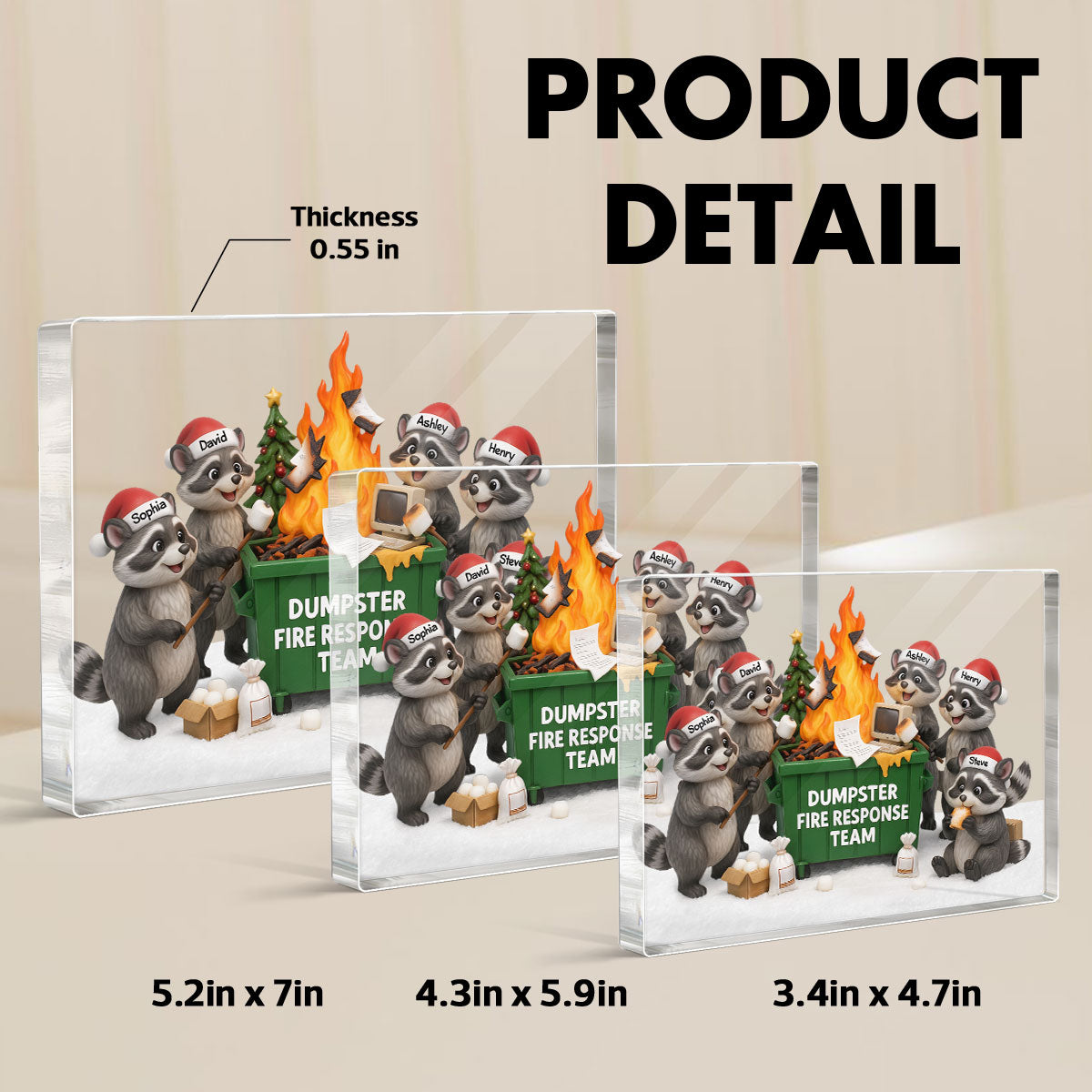 Funny Raccoon Dumpster on Fire Response Team - Personalized Acrylic Block Plaque - Funny Holiday Gift for Coworkers