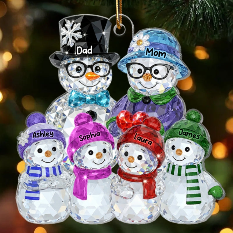 Dad Mom And Kids Pattern Crystal - Personalized Acrylic Ornament - Heartwarming Christmas Gift For Family
