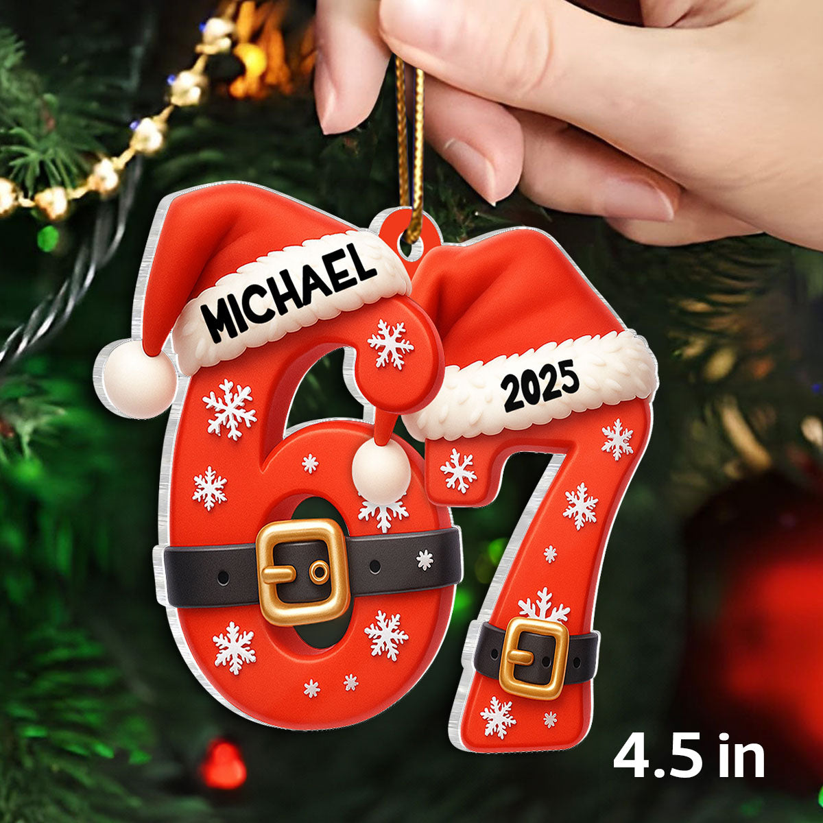 Custom Six Seven Santa Pattern - Personalized Acrylic Ornament - Teen Slang Funny Tree Decor, Funny Teen Grandkid Gift