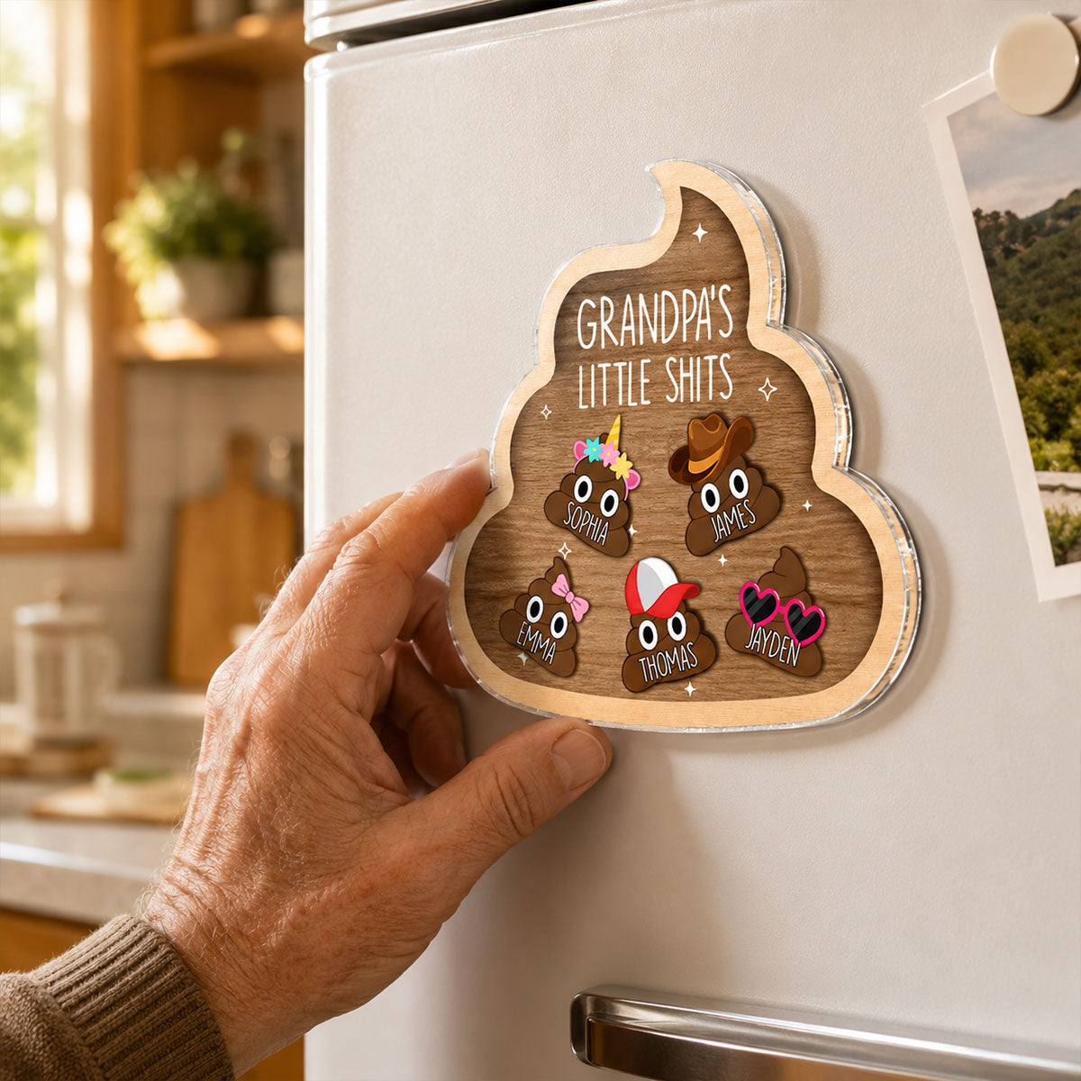 Grandpa's Little Turds - Personalized Acrylic Fridge Magnet - Funny Father's Day Gift For Grandpa
