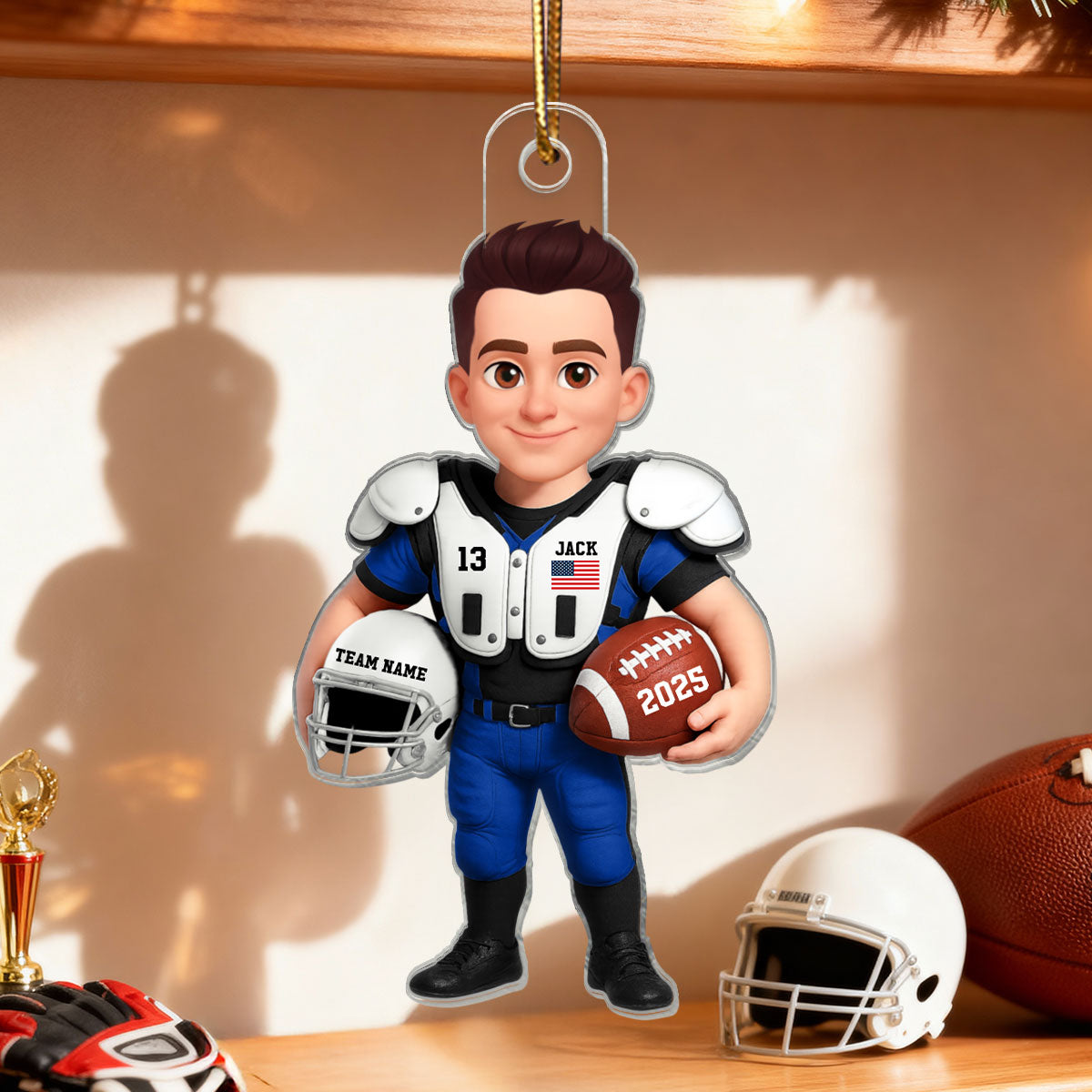 3D Effect Proud American Football Player - Personalized Acrylic Ornament - Gift For Football Lovers, Grandson, Son, Husband