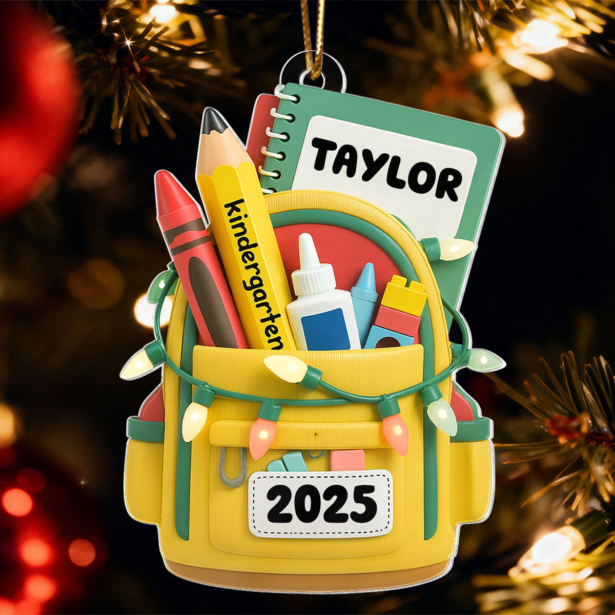 School Backpack Ornament 2026 - Personalized Acrylic Ornament - Christmas Gift for Kid, Grandkids