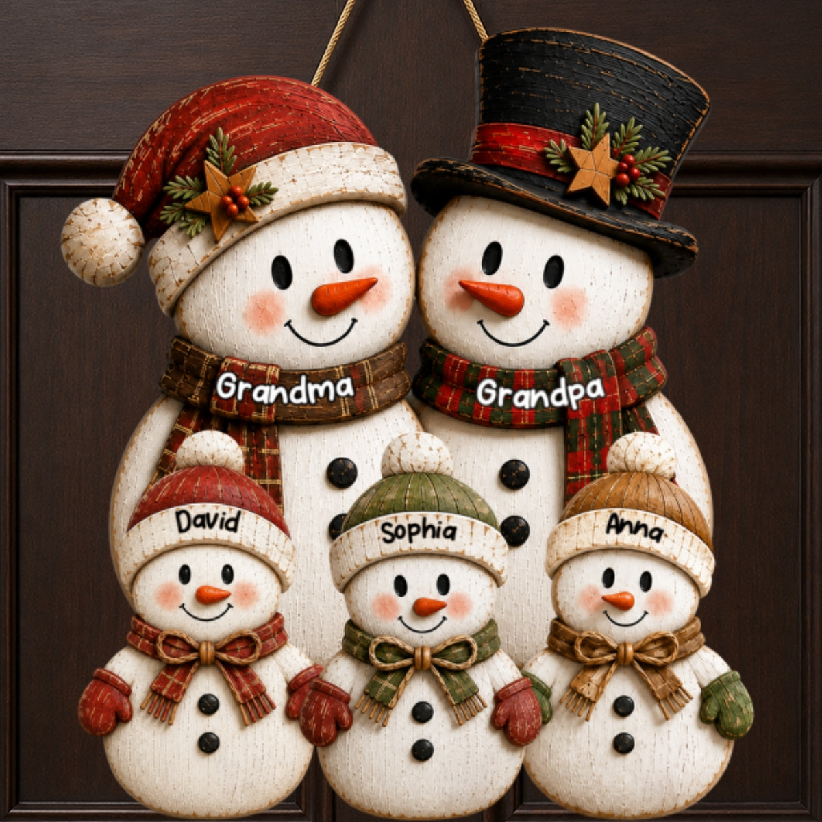 Rustic Grandpa Grandma Grandkids Snowman - Personalized Wood Sign - Christmas Decoration For Grandparents