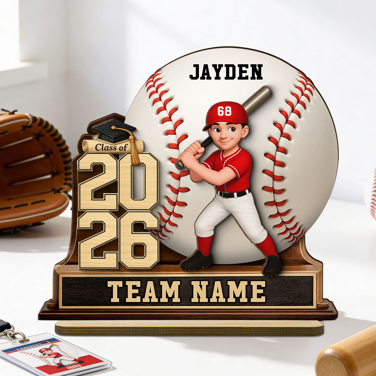 Baseball Softball Senior Keepsake 2D Flat - Personalized 2-Layered Wooden Plaque - Graduation Gift For Son, Daughter