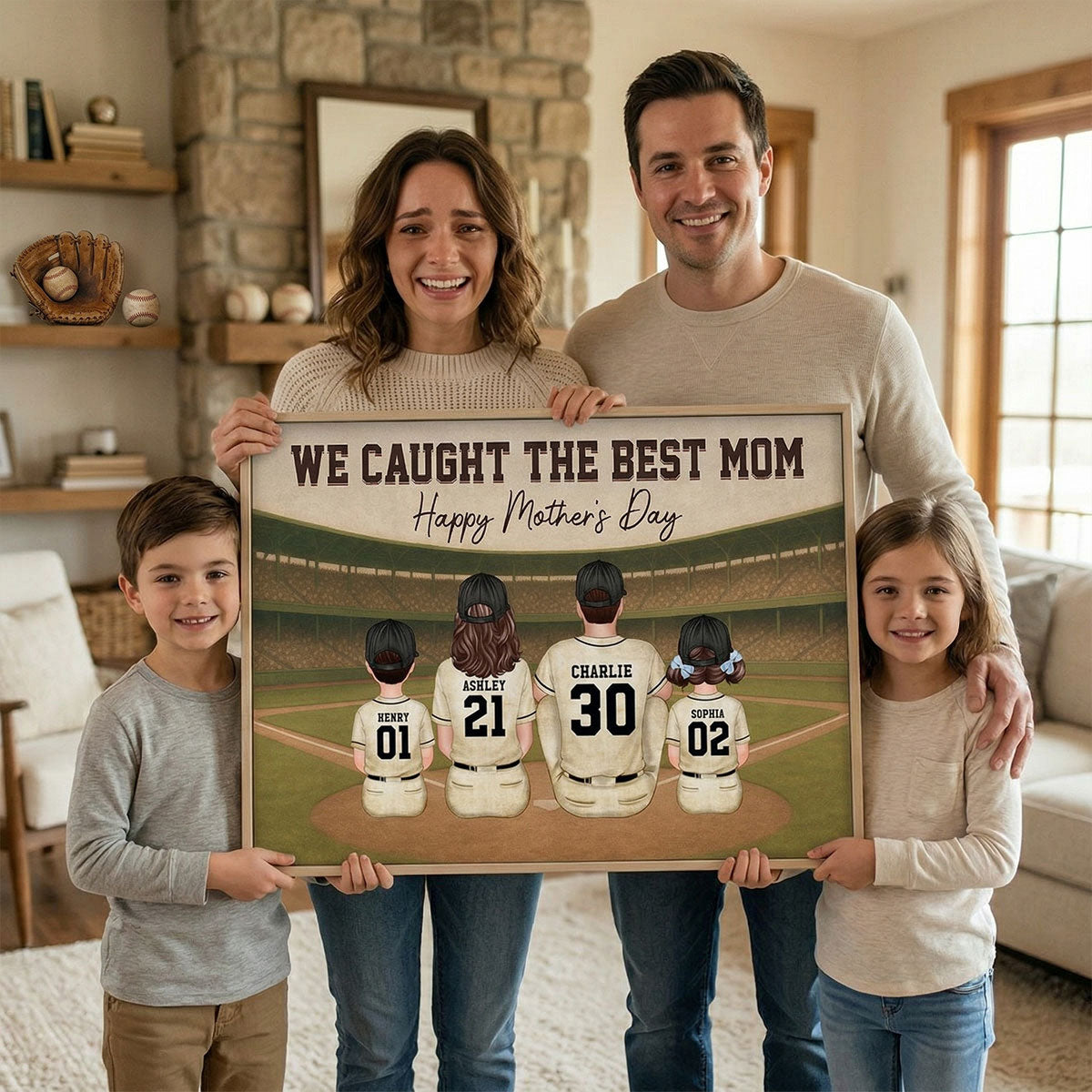 Retro Vintage We Caught The Best Baseball Mom - Personalized Poster - Mother's Day Gift For Baseball Mom, Wife