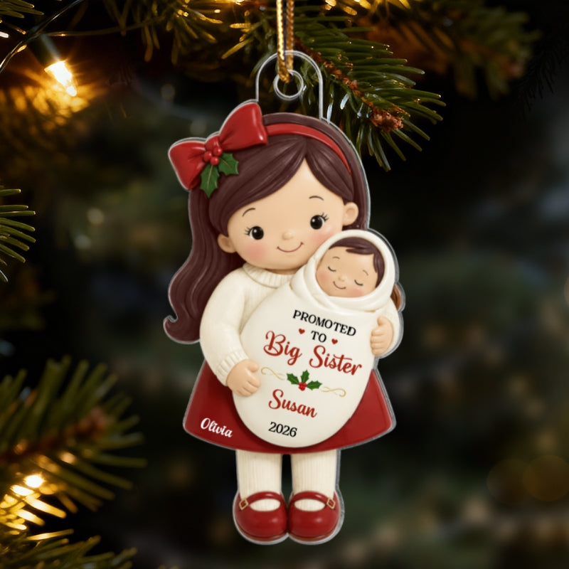 Promoted To Big Sibling Christmas Theme 2D Flat - Personalized Acrylic Ornament - New Big Brother, New Big Sister Gift