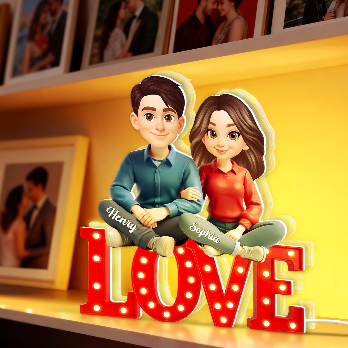 Love Couple Sitting Together - Personalized Light Box - Gift for Couple, for Him, for Her