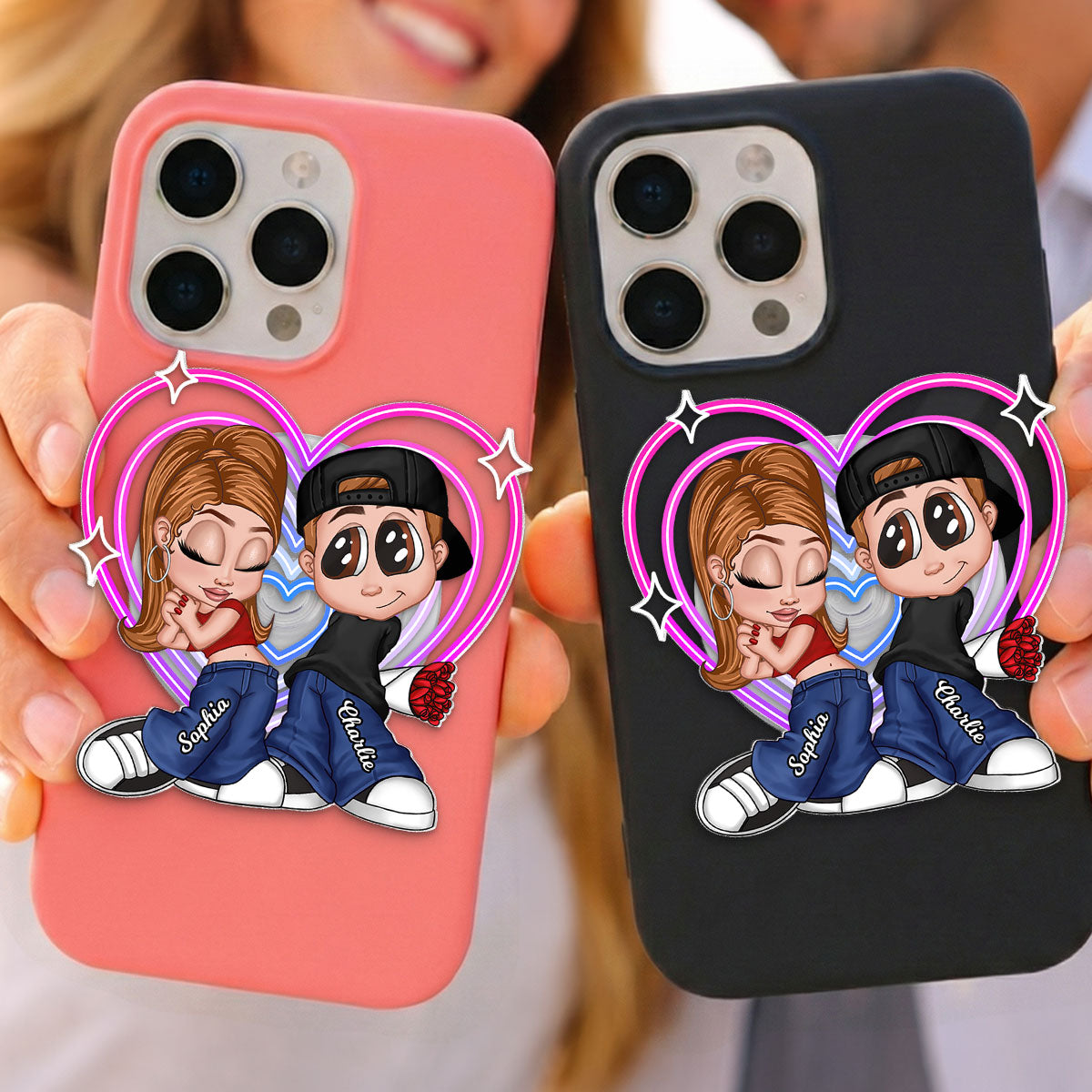 Y2K Couple Retro Heart - Personalized Acrylic Magnetic Phone Grip - Gift for him, for her, Matching Phone Grips for Couple