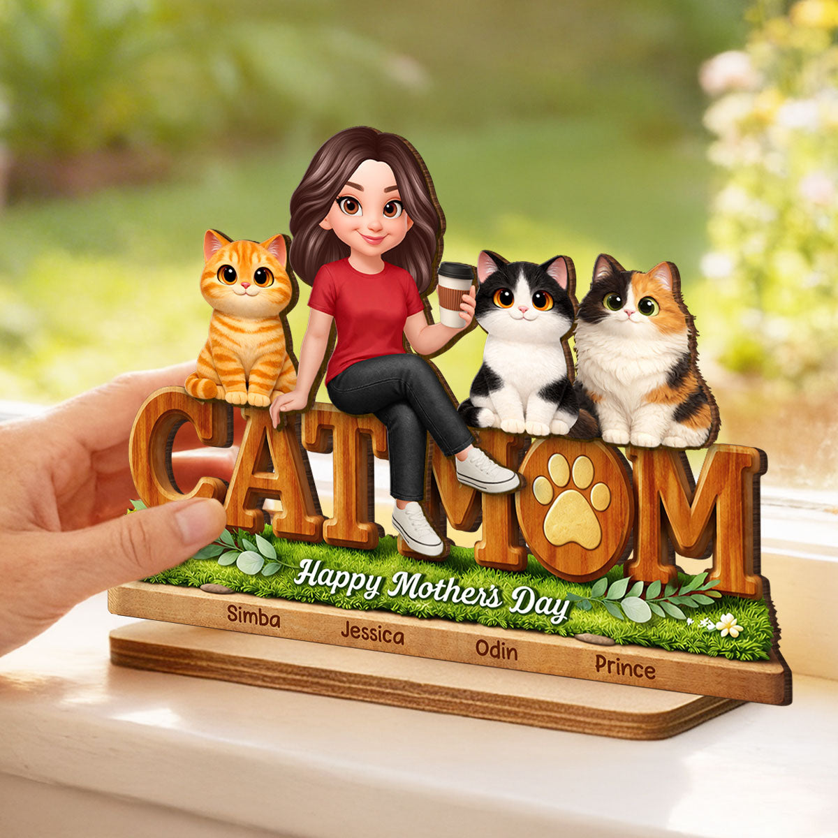 Cat Mom Cute Fluffy Cats - Personalized 2-Layered Wooden Plaque - Mother's Day Gift For Cat Mom