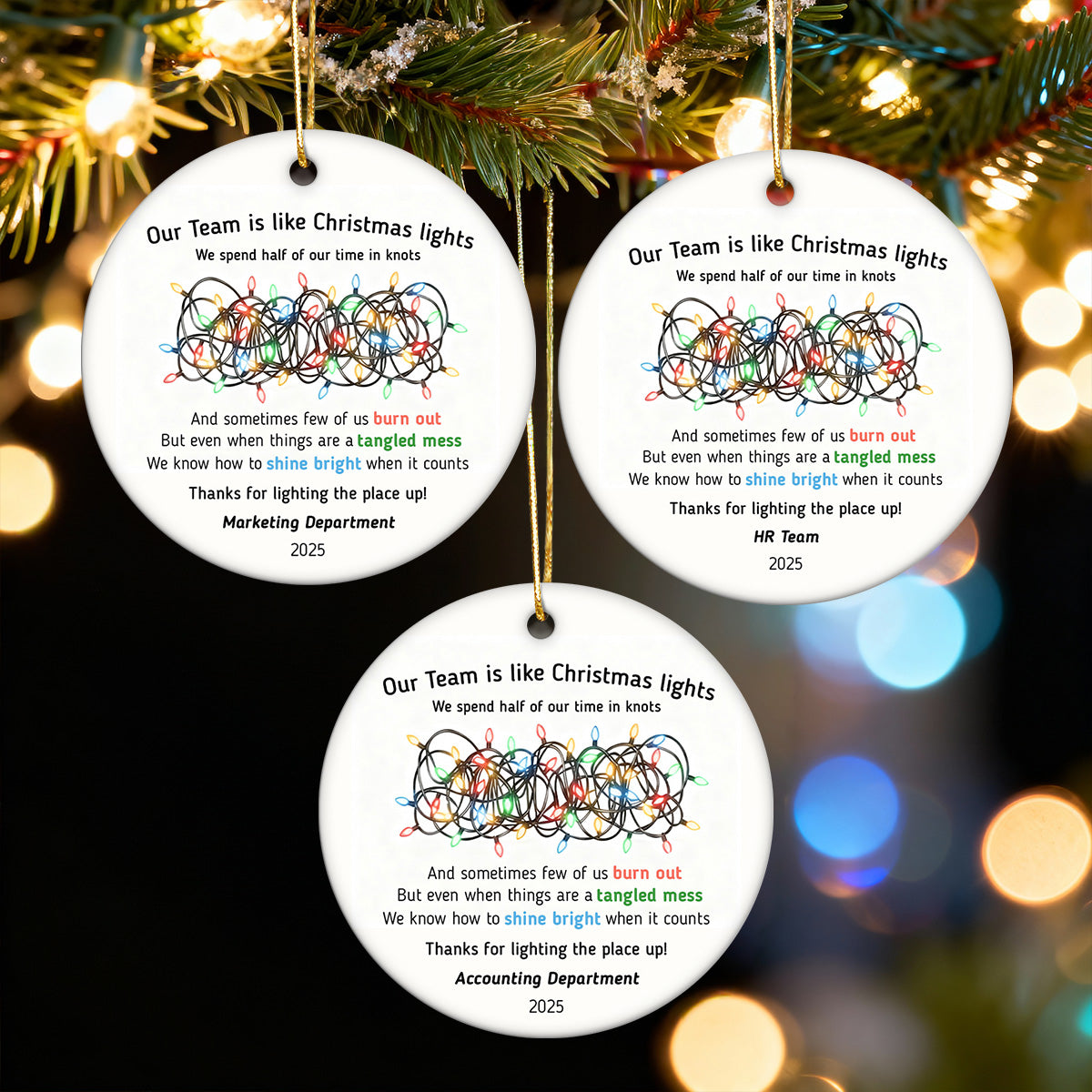 Our Team Is Like Christmas Light - Personalized Ceramic Ornament - Funny Employees Gift from Boss, Team Appreciation, Gifts for Staff