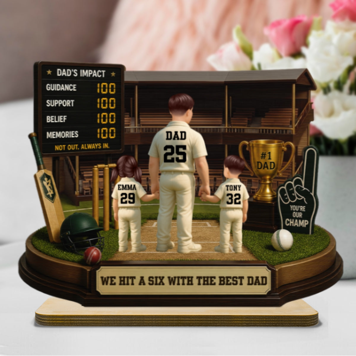 Hit A Six With The Best Dad Cricket Dad - Personalised 2-Layered Wooden Plaque -  Gift For Husband, Dad