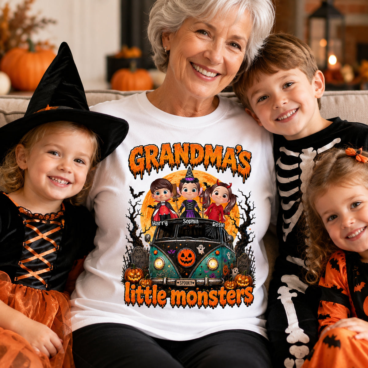 Grandma's Little Monsters - Personalized Shirt - Halloween Shirt for Grandma