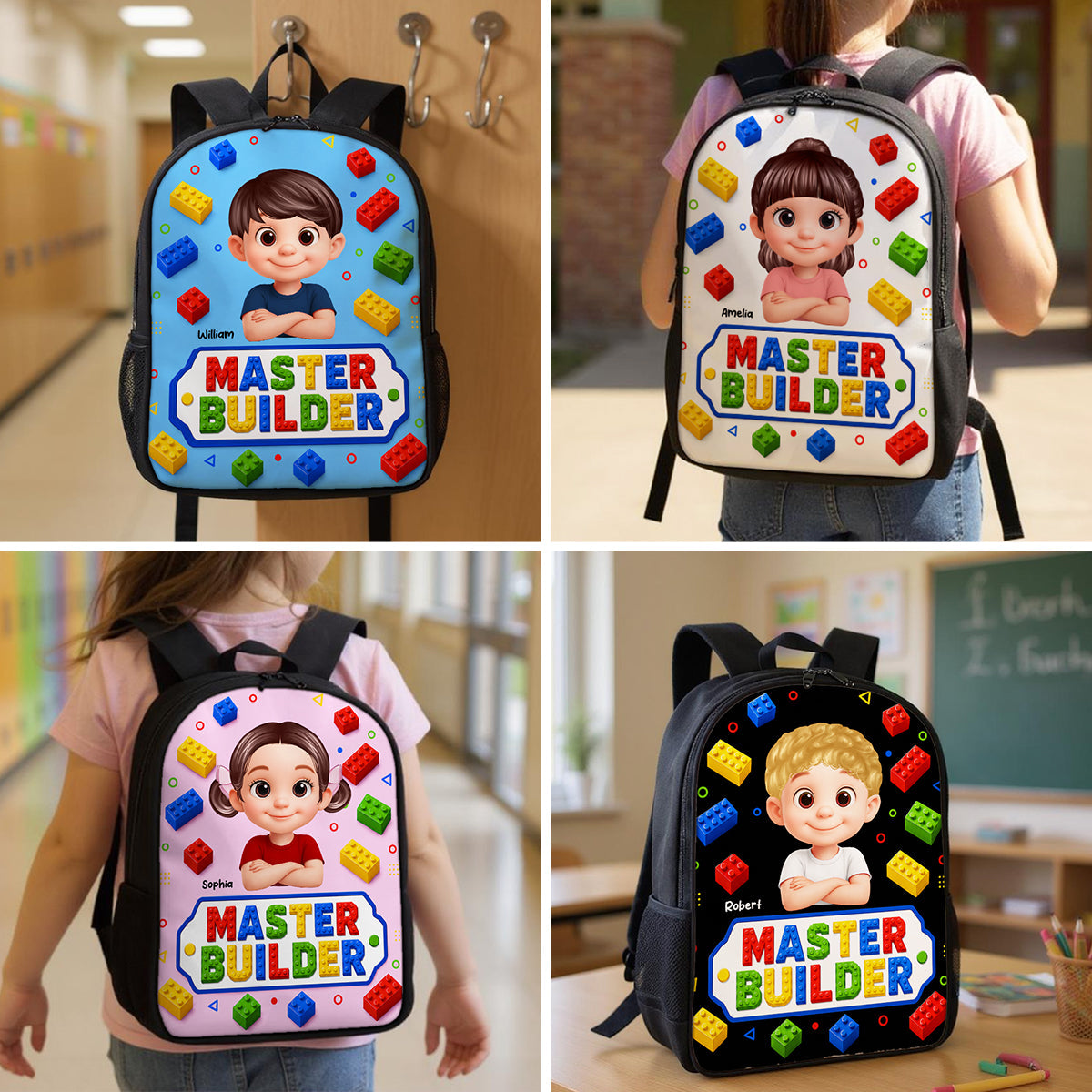 Master Builder for Boys Girls - Personalized Backpack - Back to School Backpack for Kids