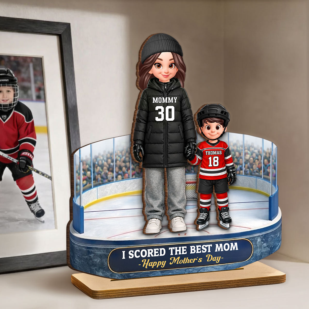 Best Hockey Mom And Kids On The Ice - Personalized 2-Layered Wooden Plaque - Mother's Day Gift For Hockey Mom, Gift For Wife