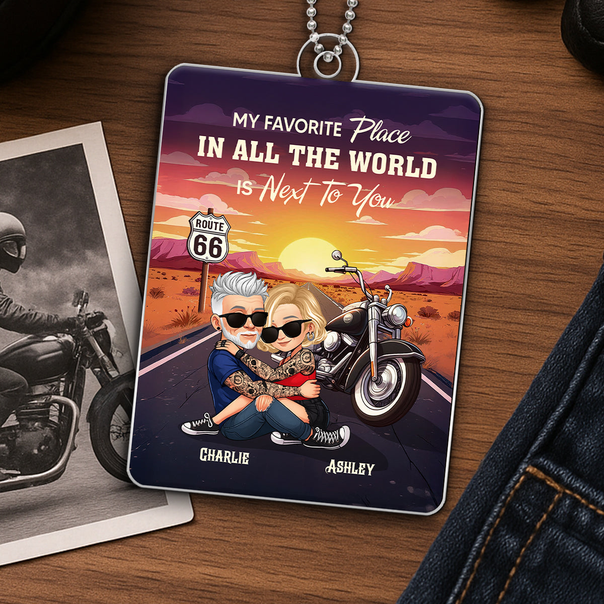 Bikers Couple Riding Partners for Life - Personalized Acrylic Car Hanger - Gift for Him, Gift for Her