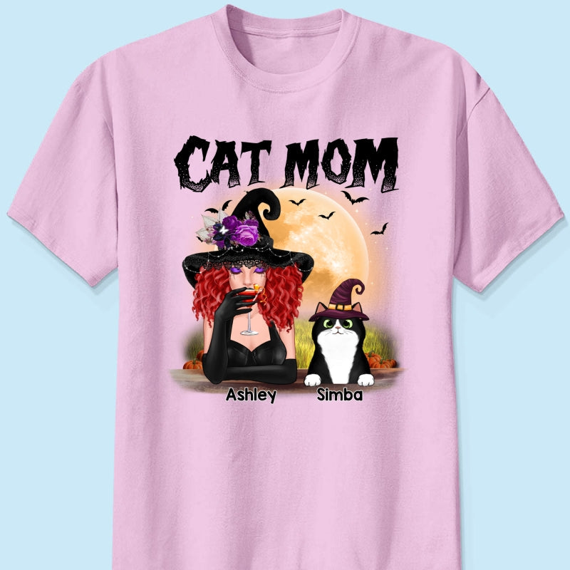 Halloween Witch Cat Mom Personalized Shirt