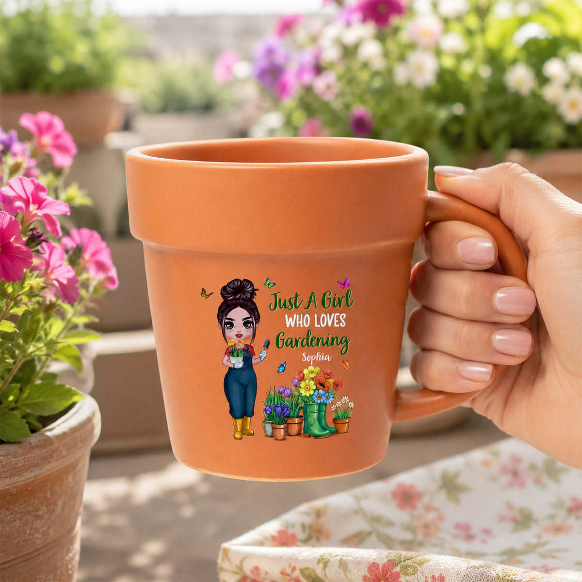 Just A Girl Who Loves Gardening - Personalized Plant Pot Ceramic Mug - Gift For Gardening Lovers