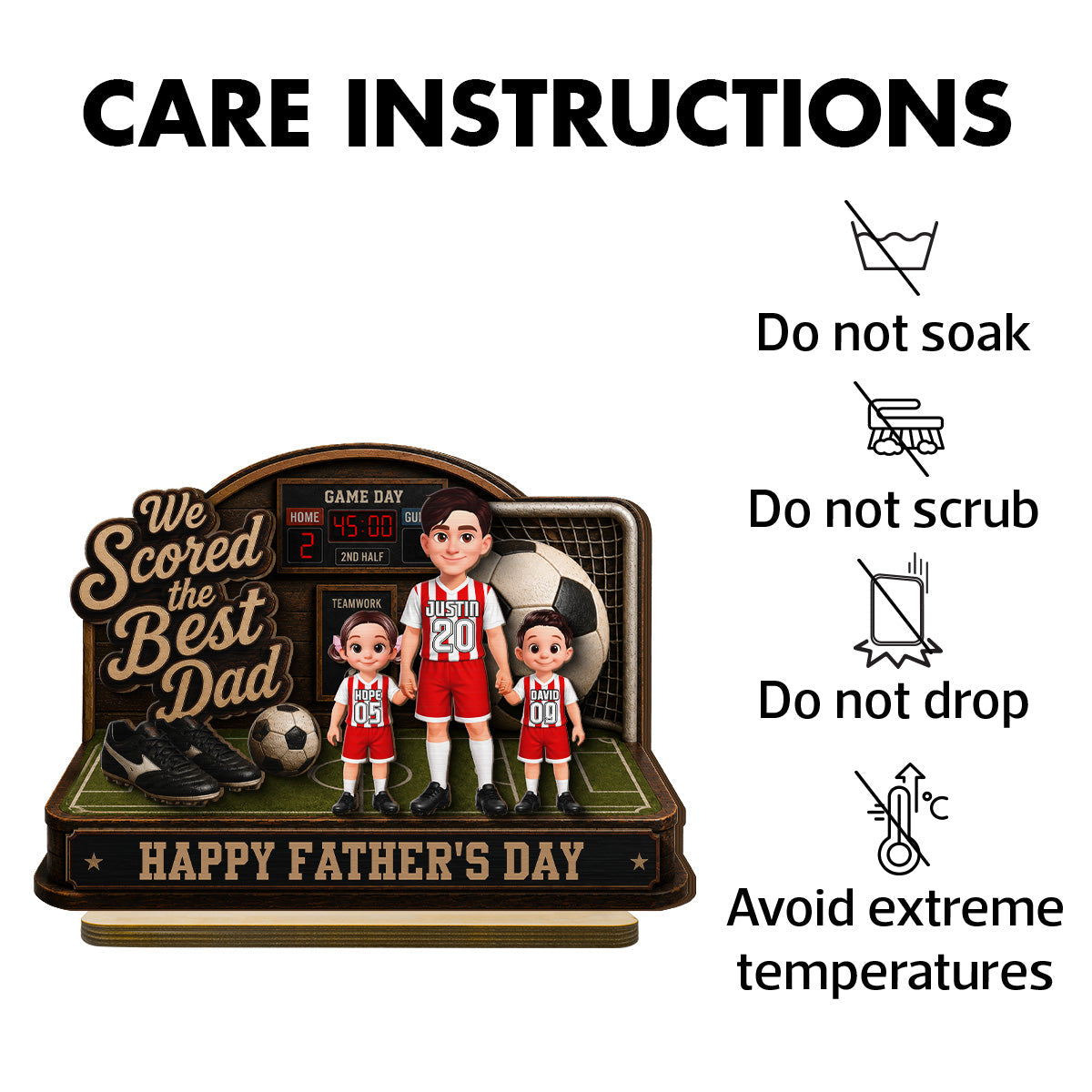 Soccer Dad & Kids On Court 2D Flat - Personalized 2-Layered Wooden Plaque -  Gift For Soccer Dad, UK Football Dad