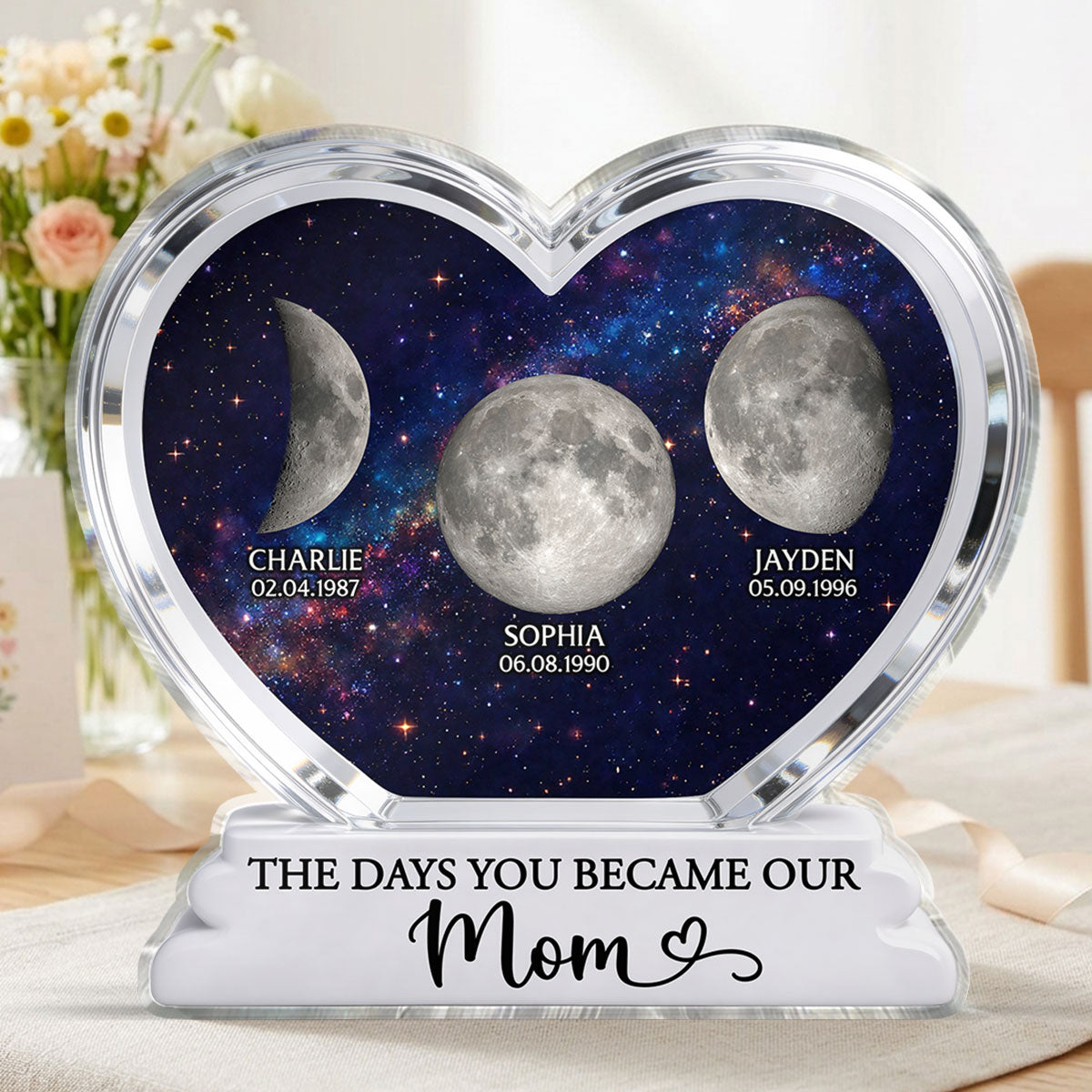 The Days You Became Our Mom Grandma Custom Birth Moon Phase 2D Flat - Personalized Acrylic Block Plaque - Mother's Day Gift For Mom, Grandma