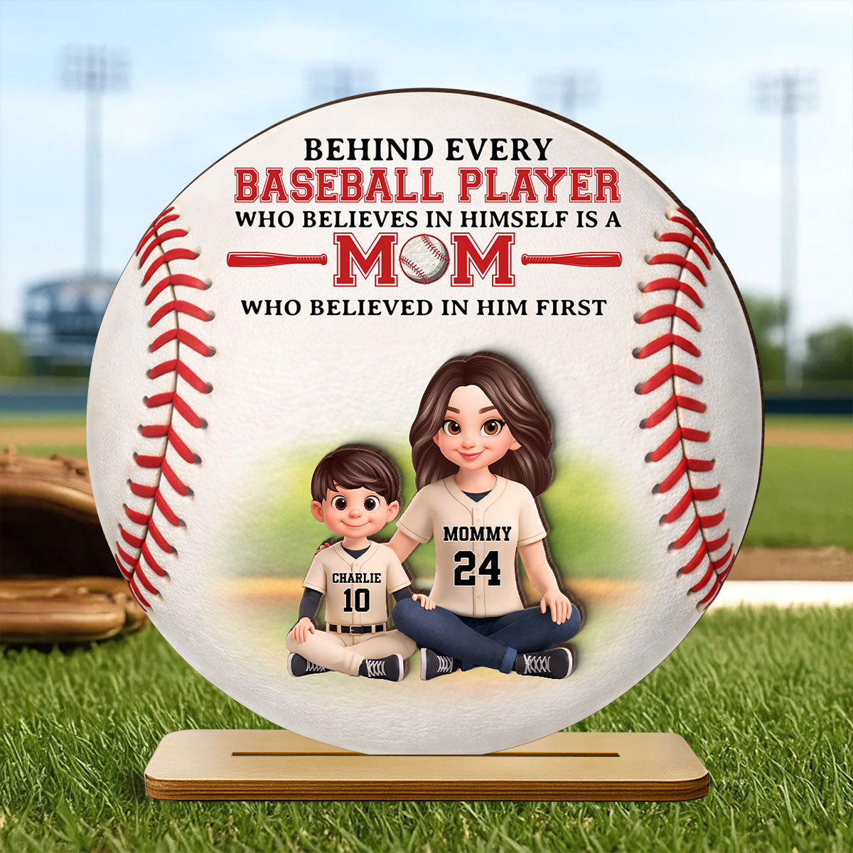 Behind Every Baseball Player Is Mom - Personalized 2-Layered Wooden Plaque - Heartfelt Gift For Mom, Grandma