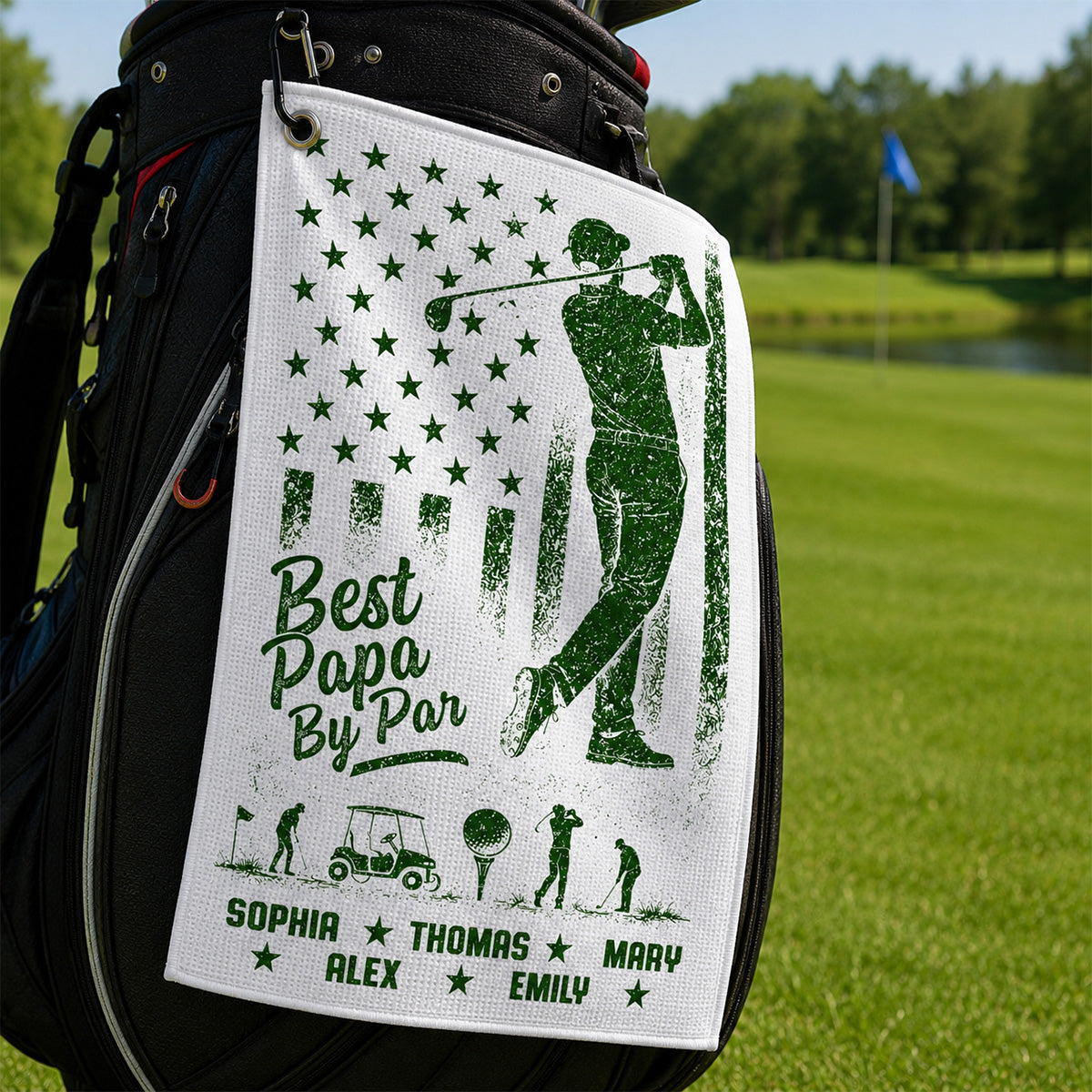 Best Dad Grandpa By Par Nation Flag Kid Custom Name - Personalized Golf Towel - Father's Day Gift For Golfers