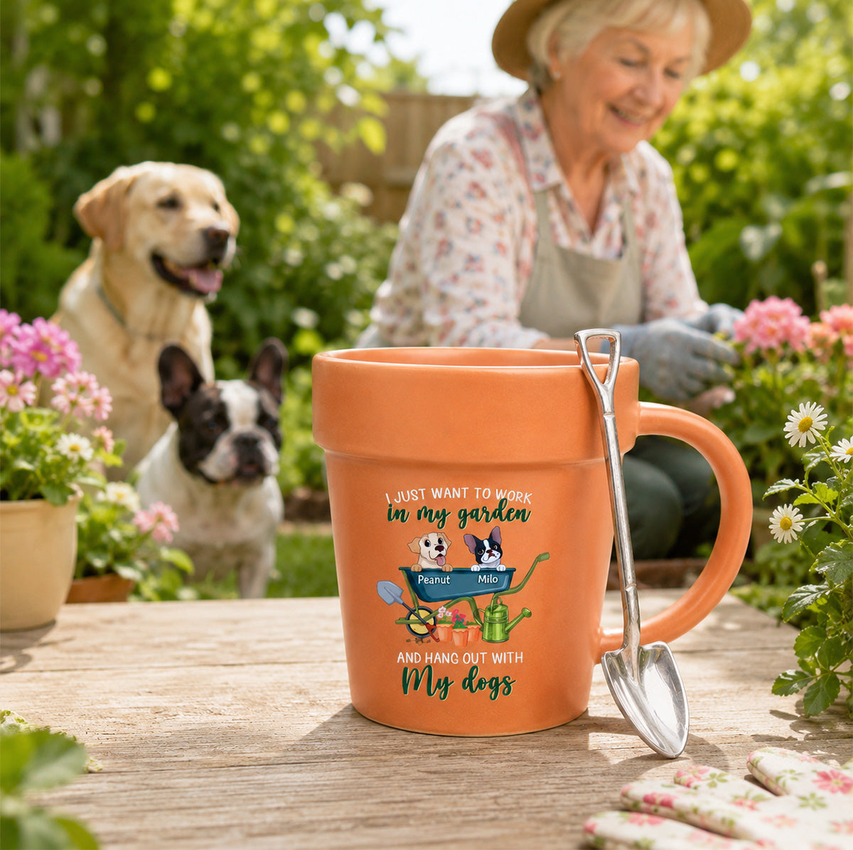 Just Want To Work In My Garden With My Dogs - Personalized Plant Pot Ceramic Mug - Gift For Gardening Lovers
