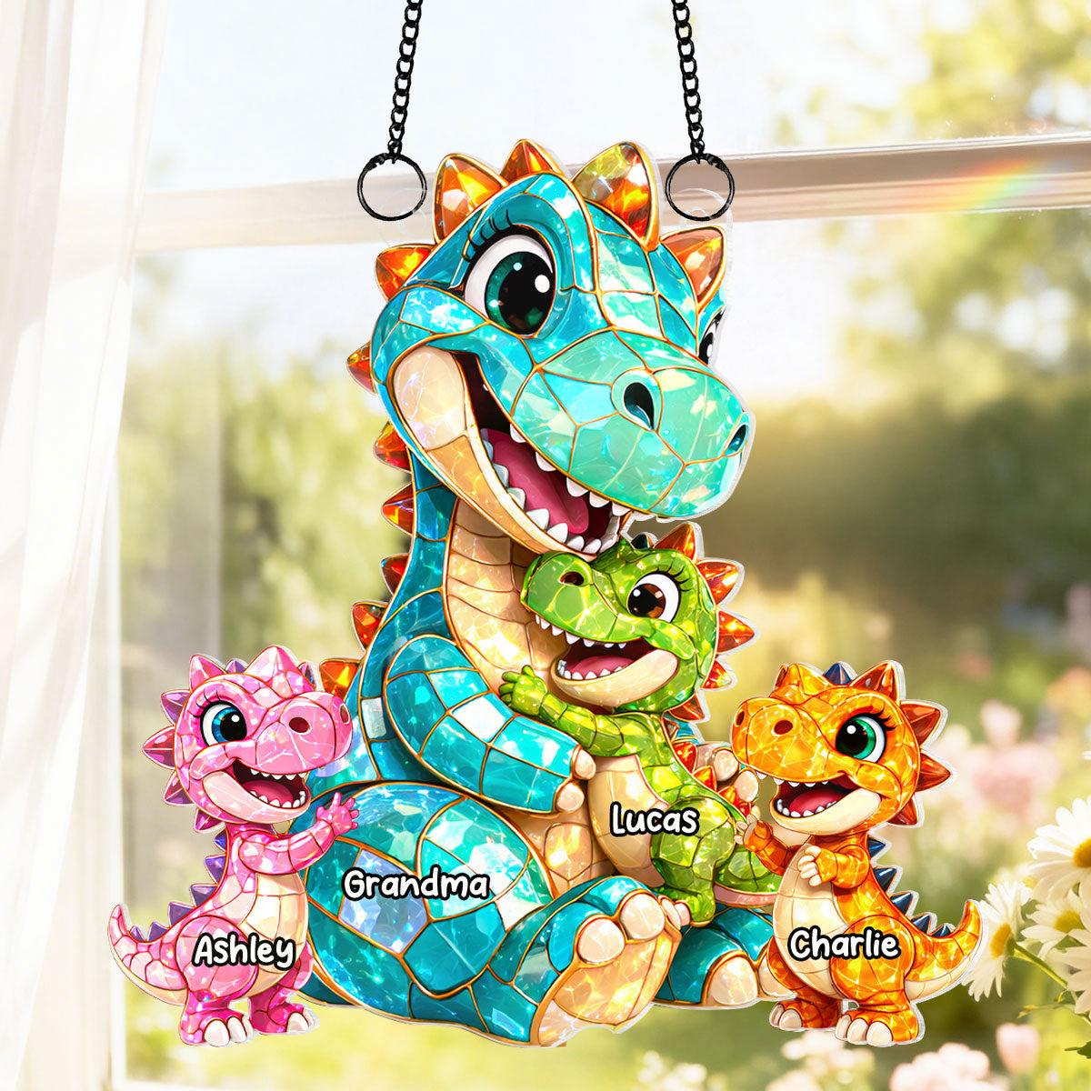 Dinosaur Grandma Grandkids - Personalized Suncatcher - Heartfelt Mother's Day Gift for Grandma, Mom, Wife