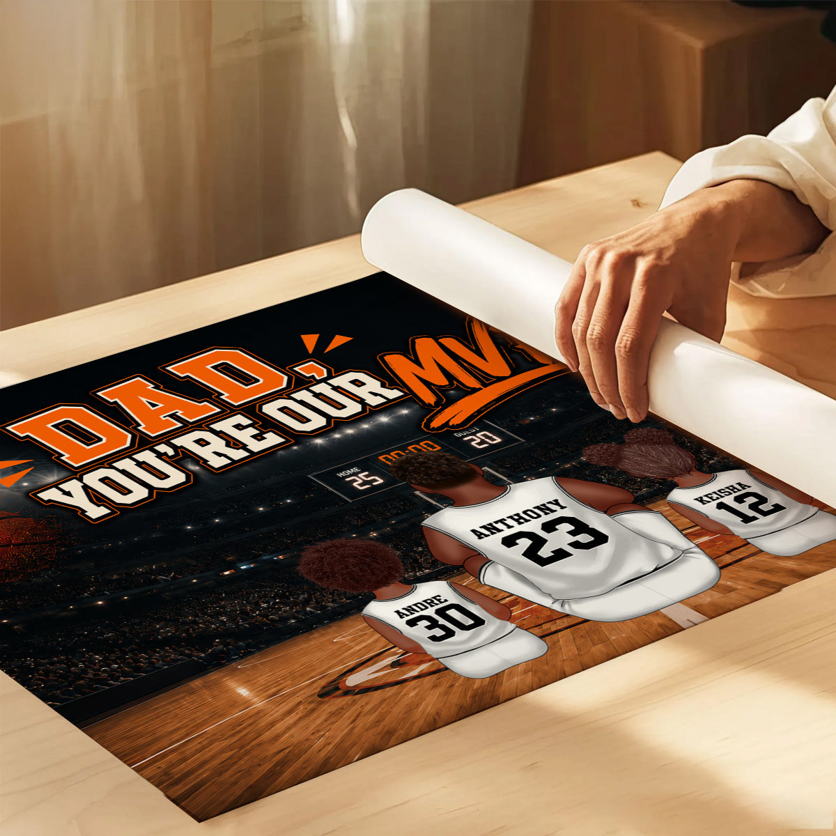 Dad You Are Our MVP Sitting Basketball Man & Kids 2D Flat - Personalized Poster - Father's Day Gift For Basketball Dad