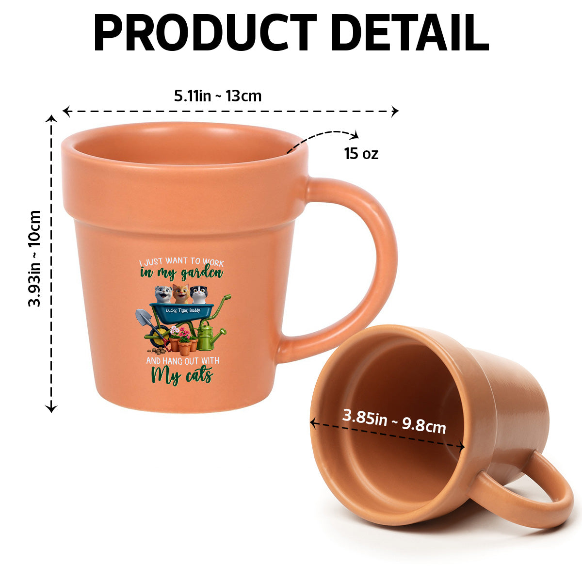Just Want To Work In My Garden With My Cats - Personalized Plant Pot Ceramic Mug - Gift For Gardening Lovers