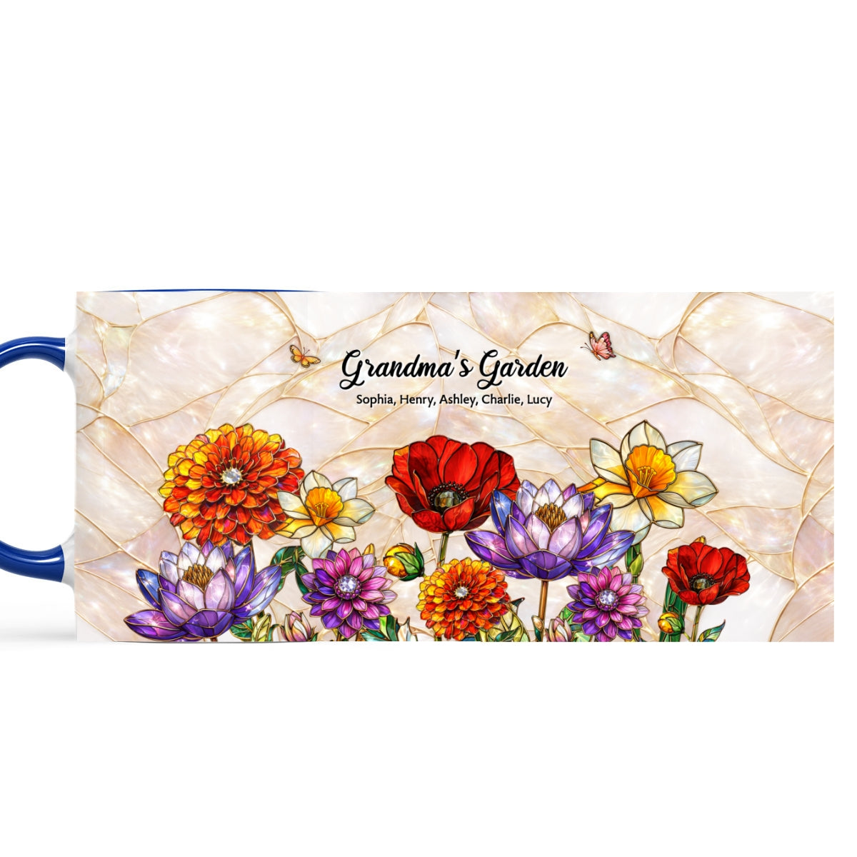 Grandma Mom's Garden Faux 3D Stained Glass Effect - Personalized Mug - Heartfelt Mother's Day Gift for Mom, Grandma, Wife