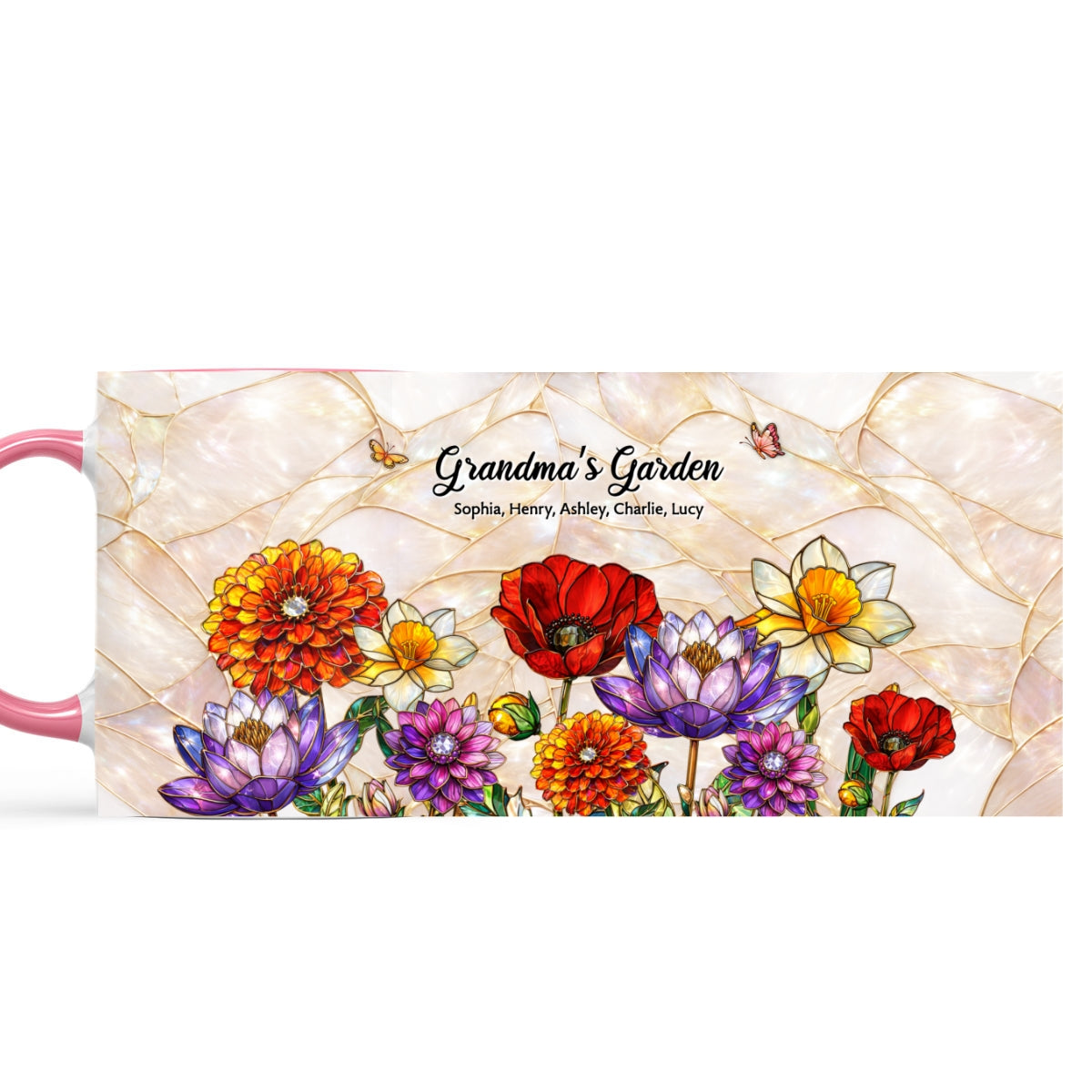Grandma Mom's Garden Faux 3D Stained Glass Effect - Personalized Mug - Heartfelt Mother's Day Gift for Mom, Grandma, Wife