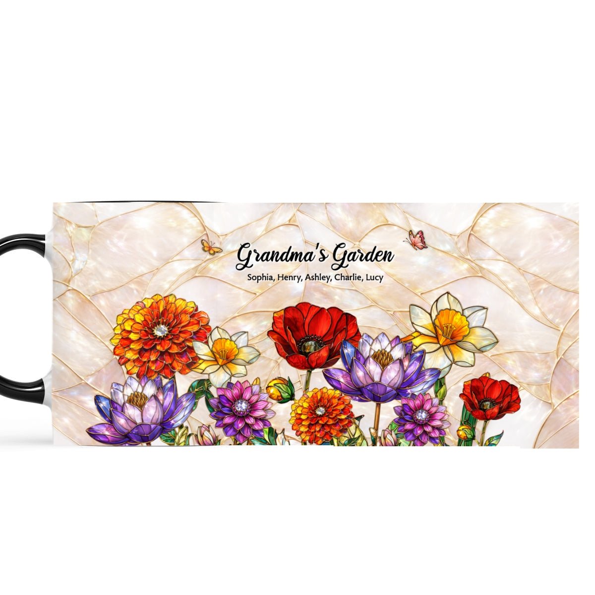 Grandma Mom's Garden Faux 3D Stained Glass Effect - Personalized Mug - Heartfelt Mother's Day Gift for Mom, Grandma, Wife
