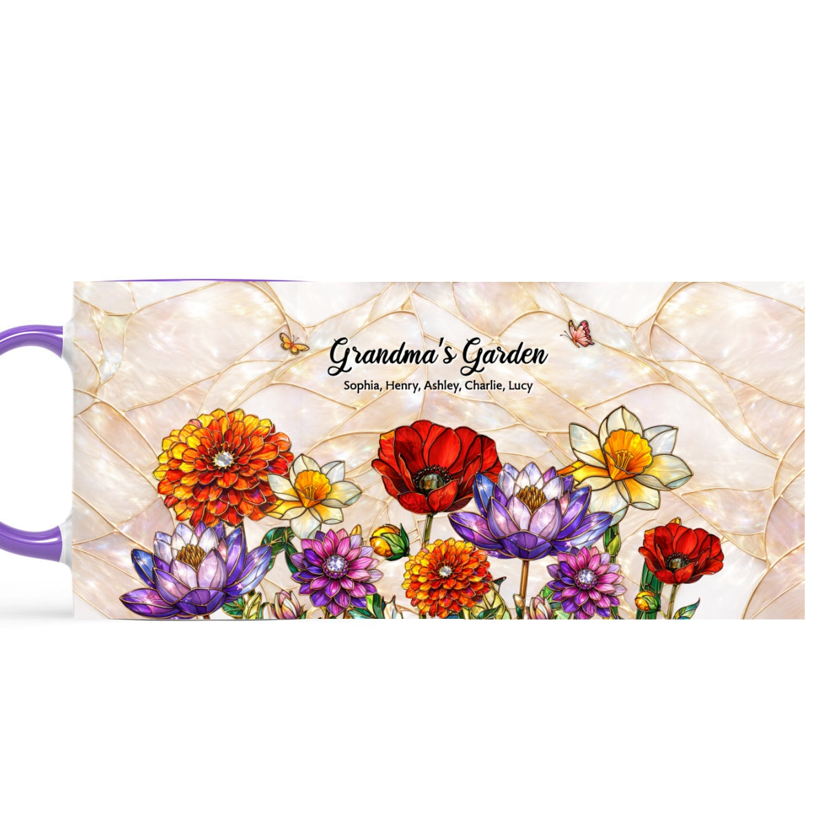 Grandma Mom's Garden Faux 3D Stained Glass Effect - Personalized Mug - Heartfelt Mother's Day Gift for Mom, Grandma, Wife