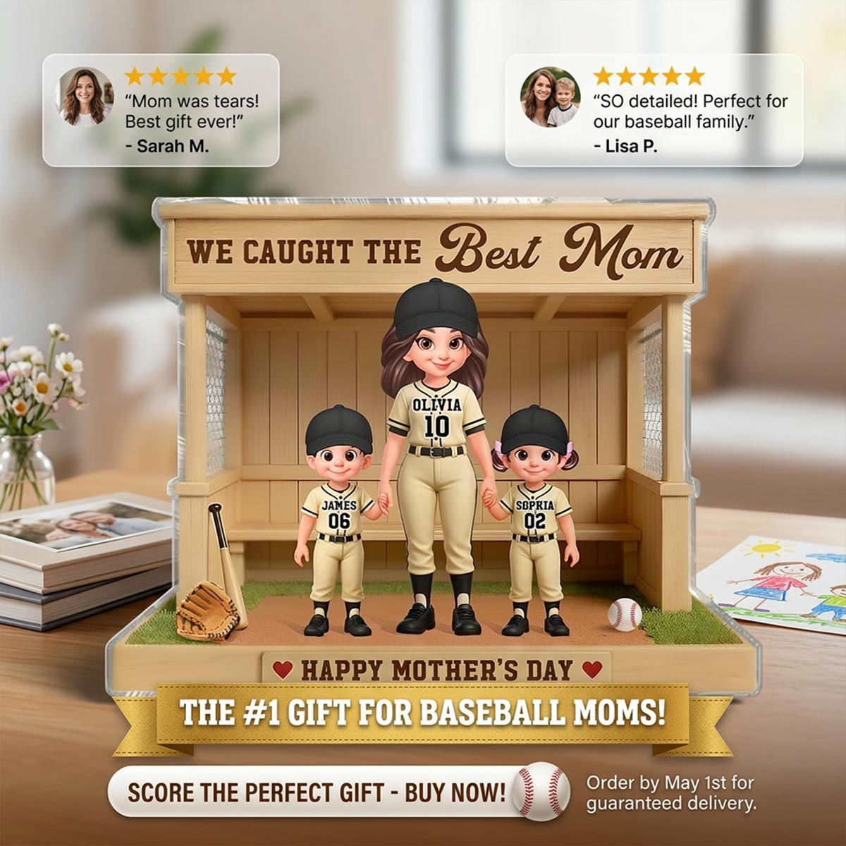 We Caught The Best Mom Baseball Dugout - Personalized Acrylic Block Plaque - Mother's Day Gift For Baseball Mom