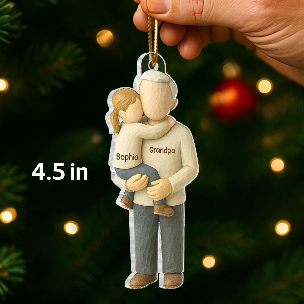Grandpa Hugging Grandkid - Personalized Acrylic Ornament - Heartwarming Christmas Gift for Grandpa