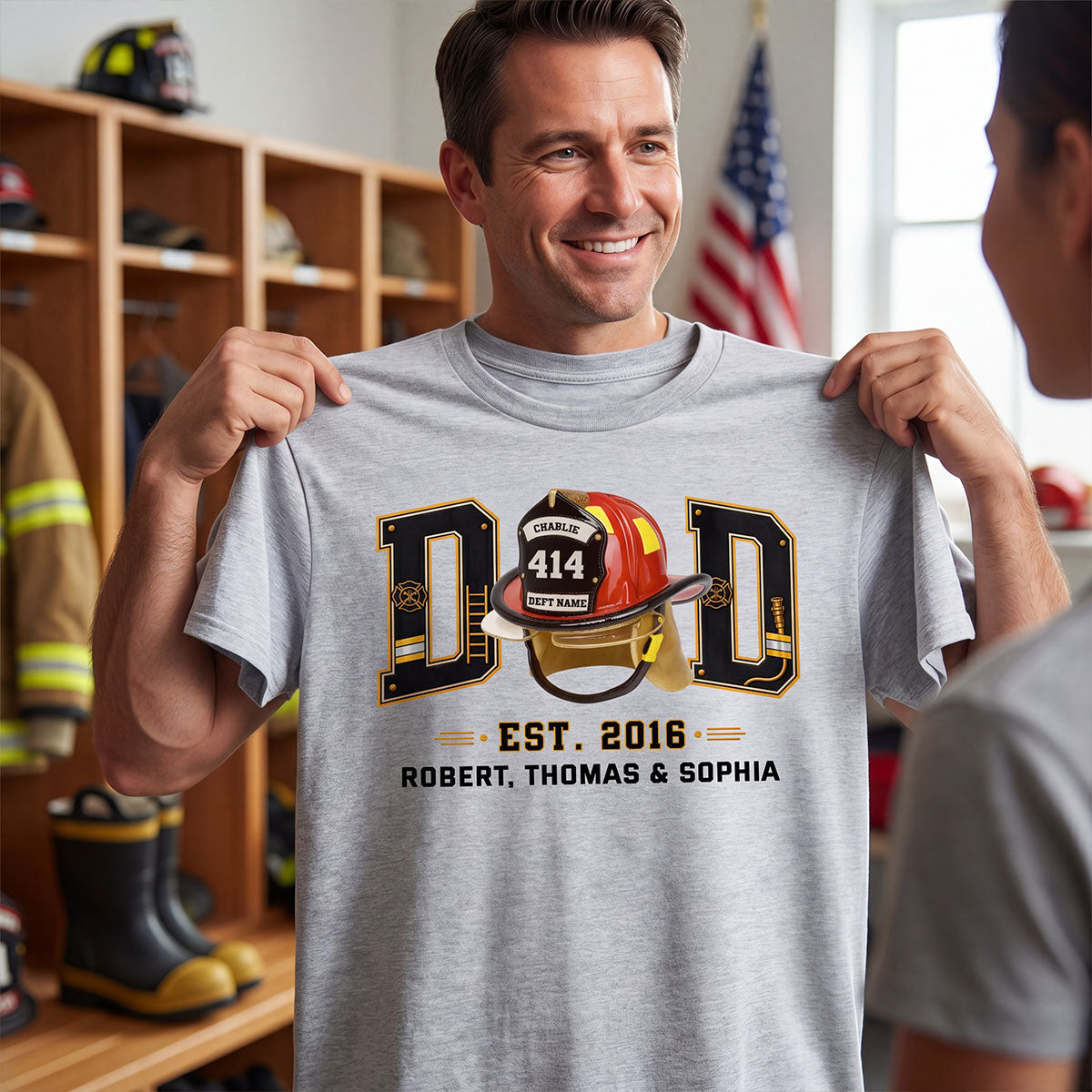 Proud Firefighter Dad Firefighter Helmet - Personalized Shirt - Father's Day Gift For Dad, Husband
