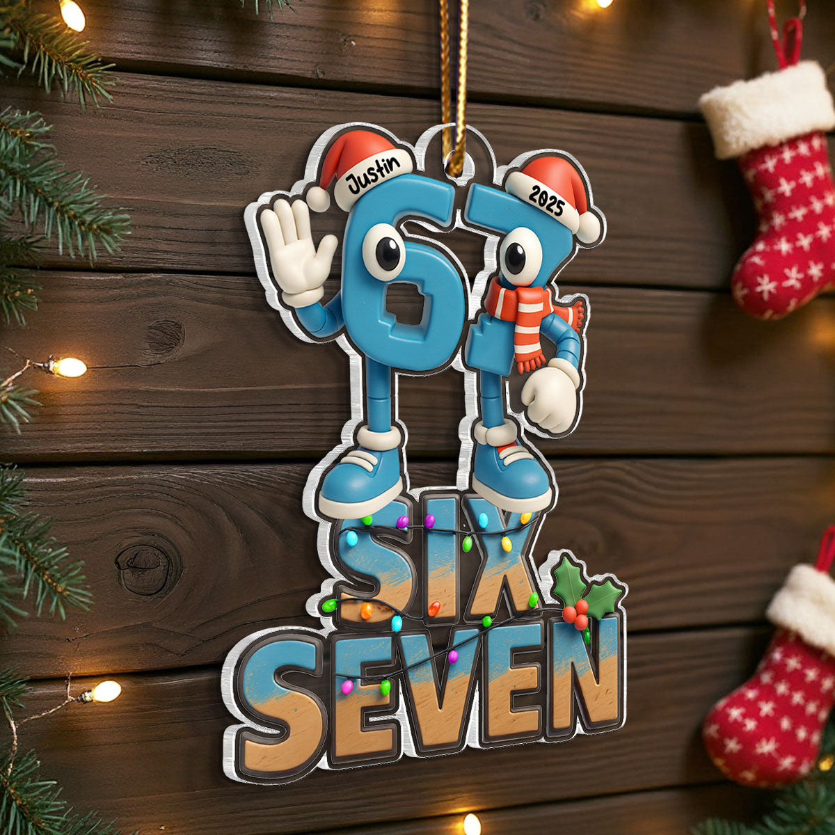 Custom Name Viral Trend Six Seven - Personalized Acrylic Ornament - Chistmas Gift for Kid, Grandkids