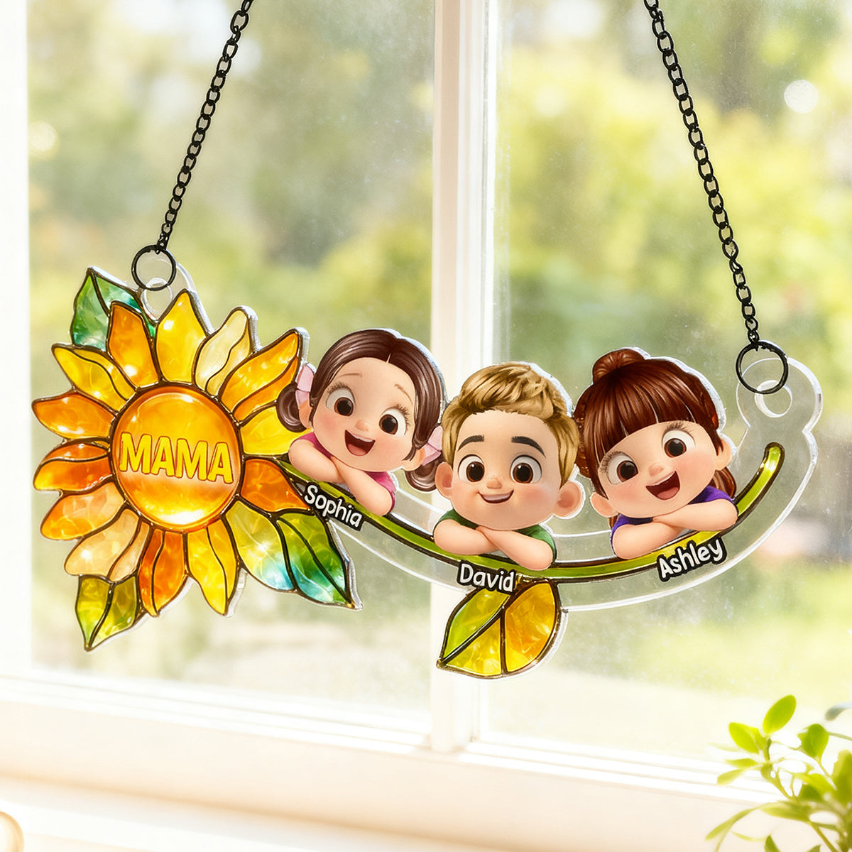 Grandkids Children Sunflower - Personalized Suncatcher - Heartfelt Mother's Day Gift for Grandma, Mom, Wife