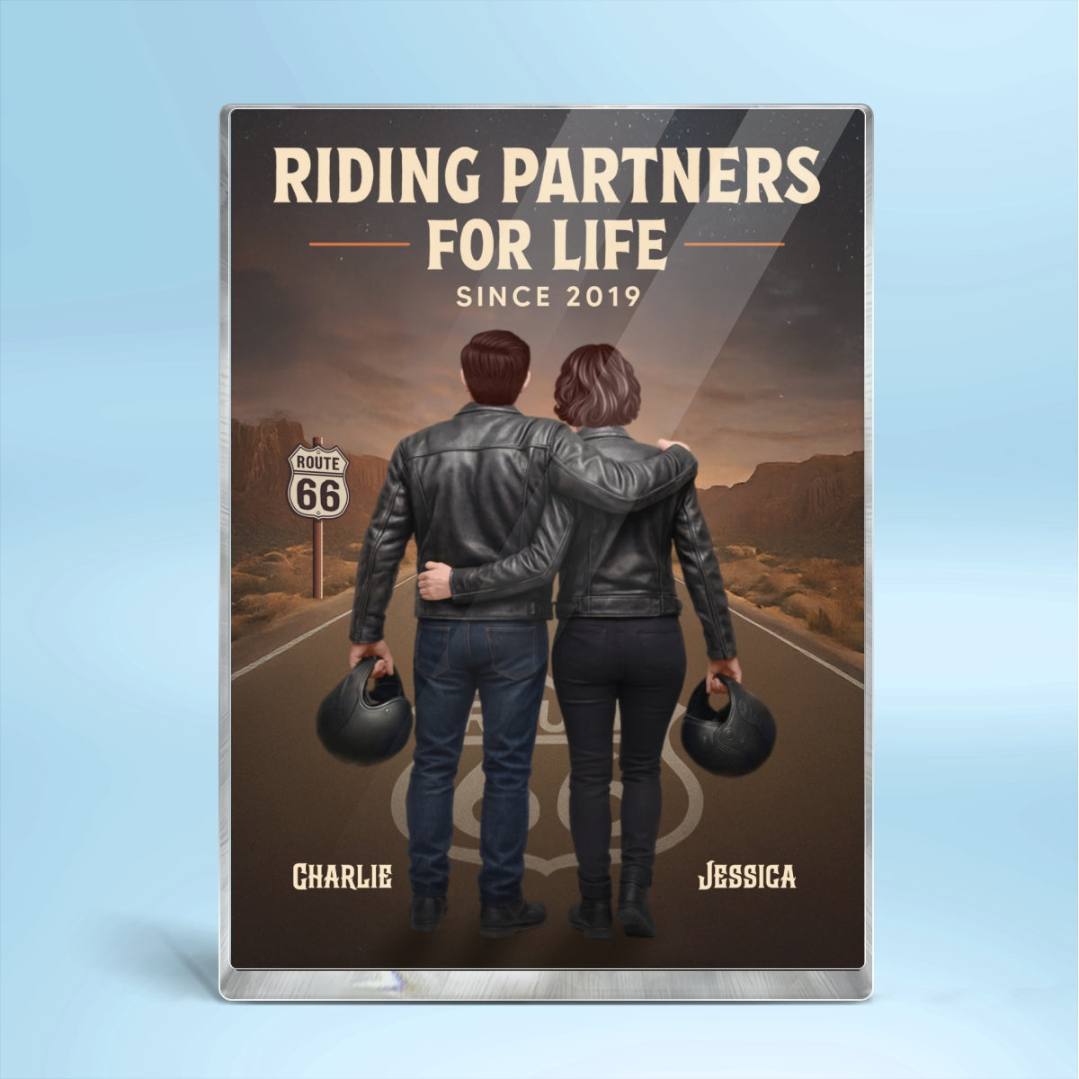 Eternal Love Back View Biker Couple Riding Partners For Life - Personalized Acrylic Block Plaque - Gift For Couple, Bikers, Gift For Him, For Her