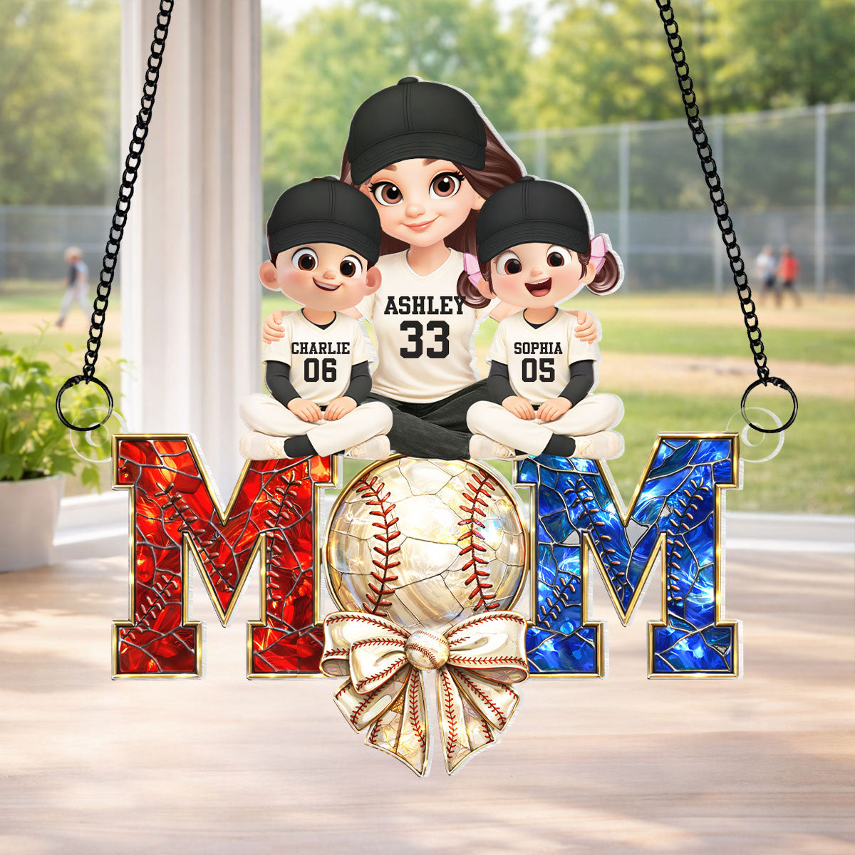 Baseball Mom And Kids - Personalized Acrylic Suncatcher - Mother's Day Gift for Mom, Wife