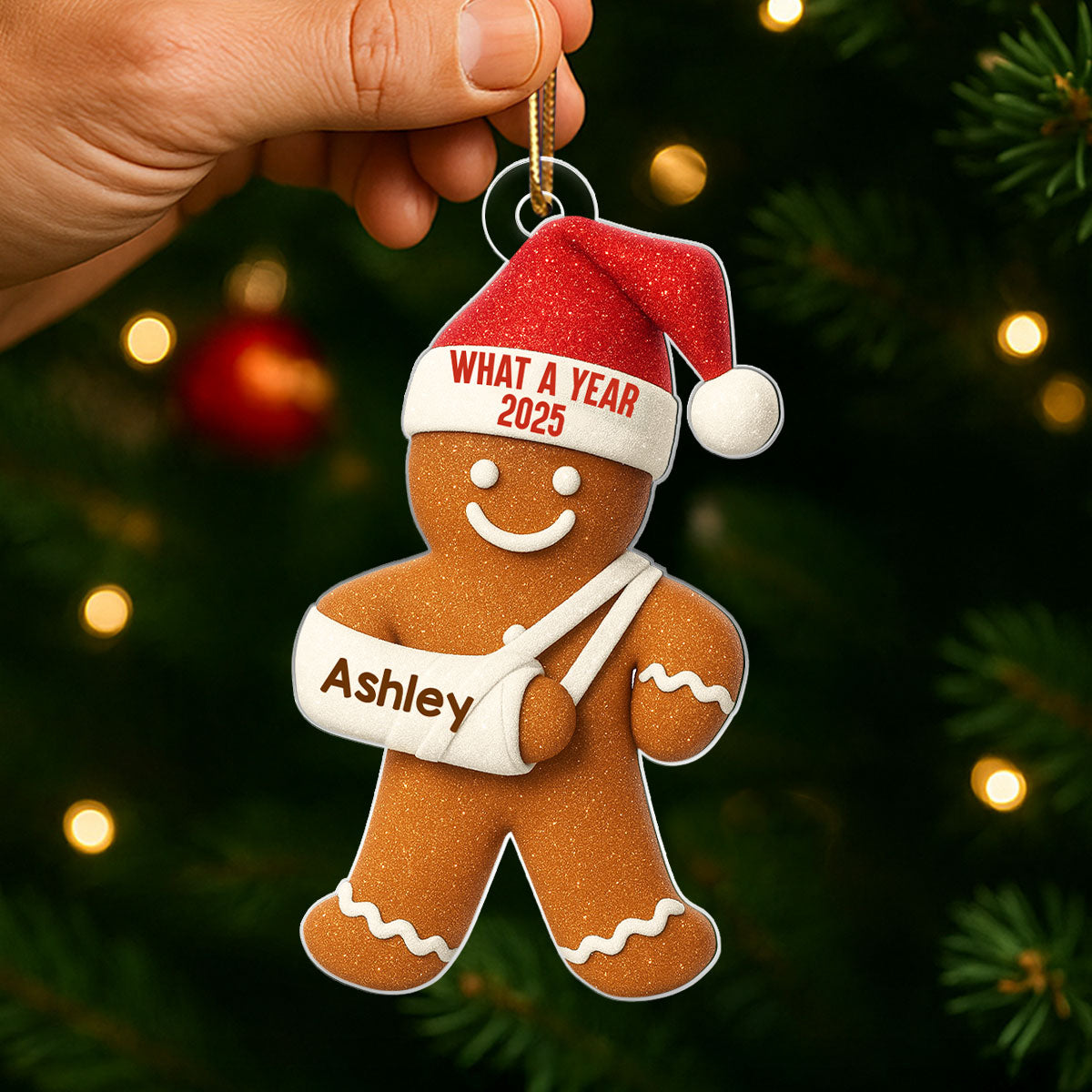 Injury Gingerbread 3D Effect Glitter - Personalized Acrylic Ornament - Funny Christmas, White Elephant Gift For Friends, Coworkers